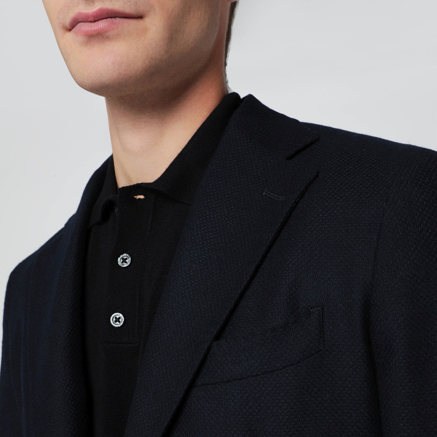 Santaniello Navy Blue Single-Breasted Wool Jacket Men Santaniello