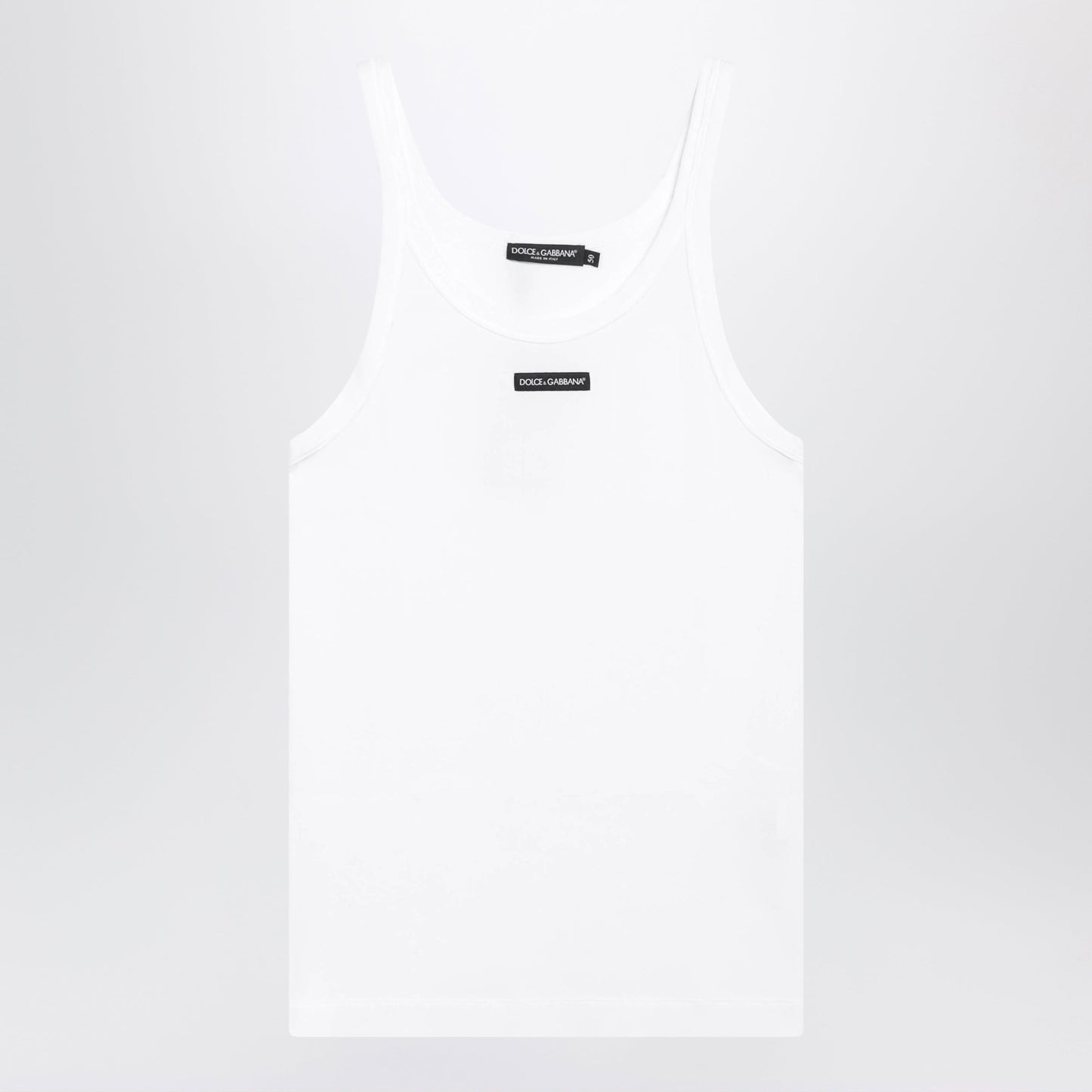 Dolce&Gabbana White Ribbed Cotton Tank Top With Logo Patch Men DOLCE & GABBANA