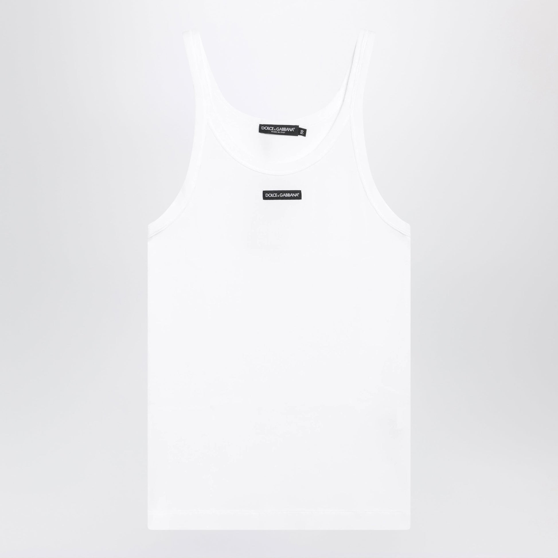 Dolce&Gabbana White Ribbed Cotton Tank Top With Logo Patch Men DOLCE & GABBANA