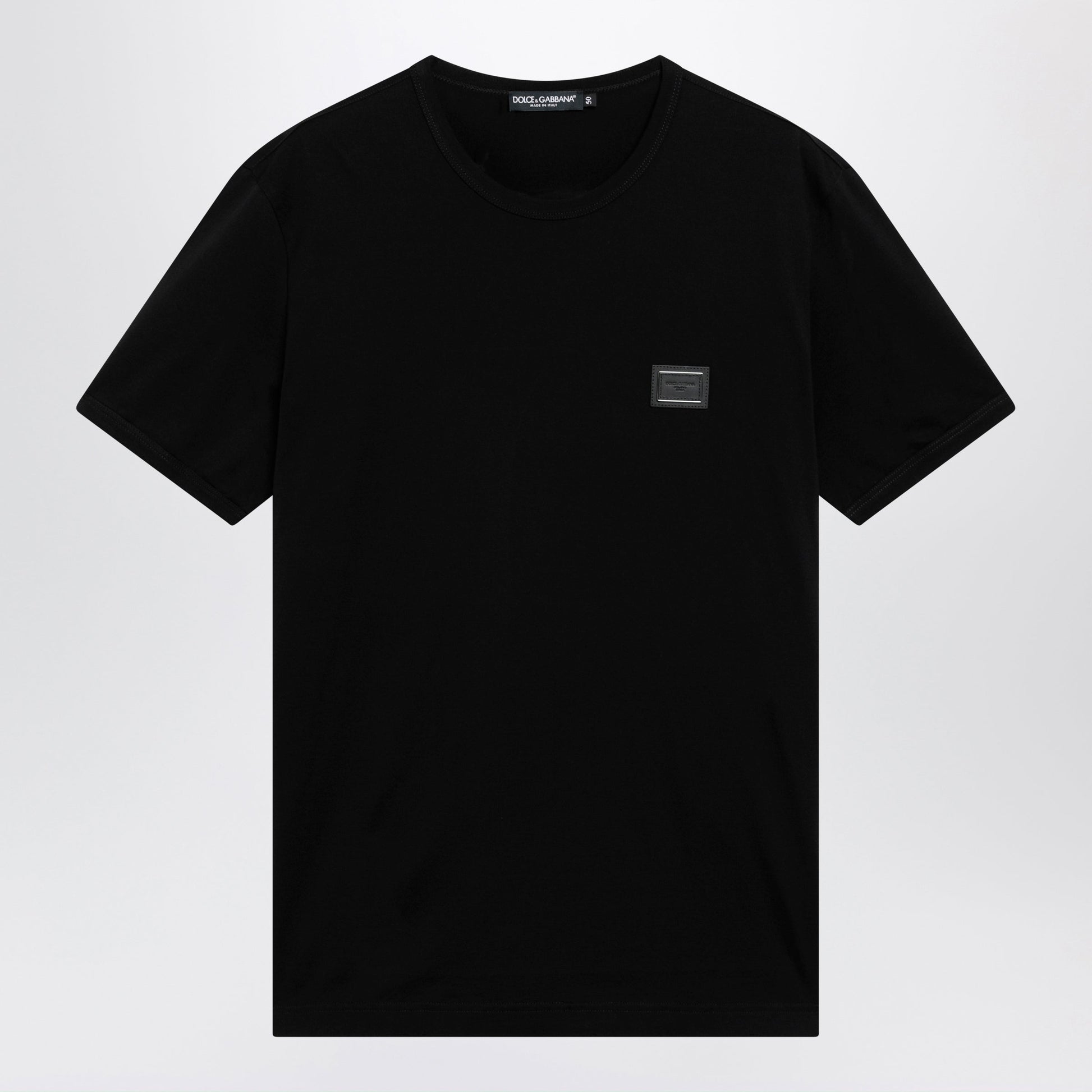 Dolce&Gabbana Cotton T-Shirt With Logo Plaque In Black Men DOLCE & GABBANA