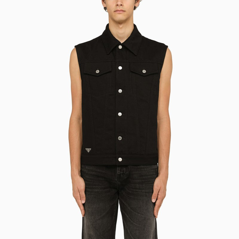 Prada Men Black Denim Waistcoat PRADA