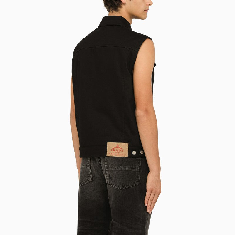 Prada Men Black Denim Waistcoat PRADA