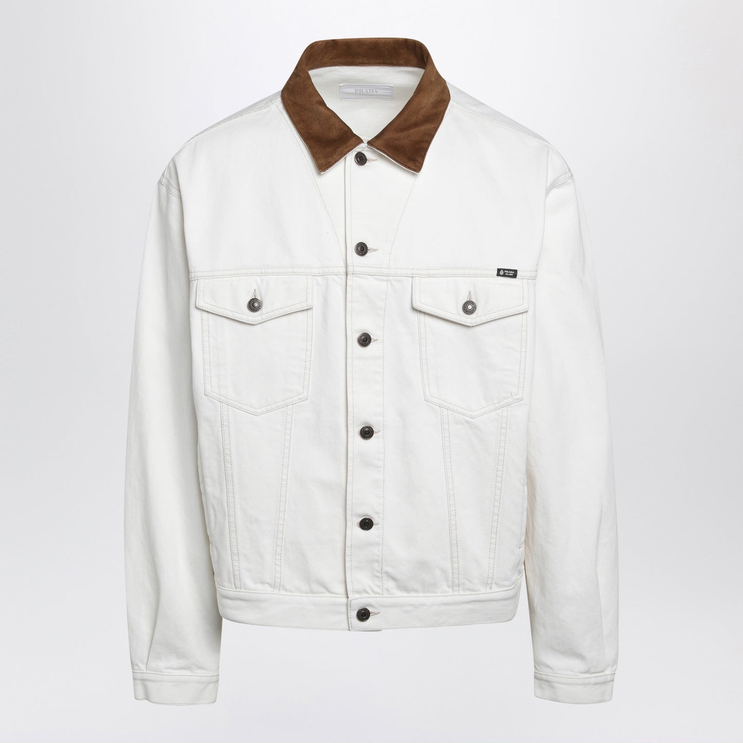 Prada White Old Denim Jacket With Leather Details Men PRADA