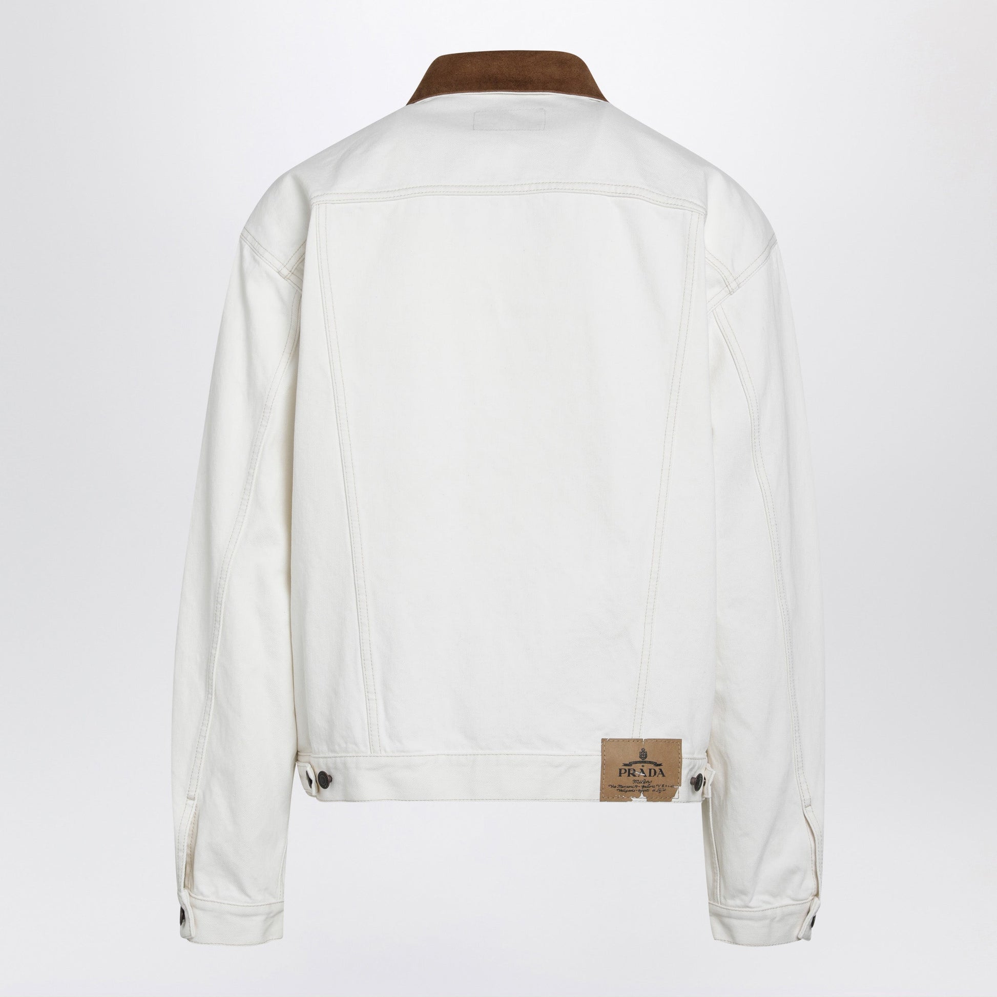 Prada White Old Denim Jacket With Leather Details Men PRADA