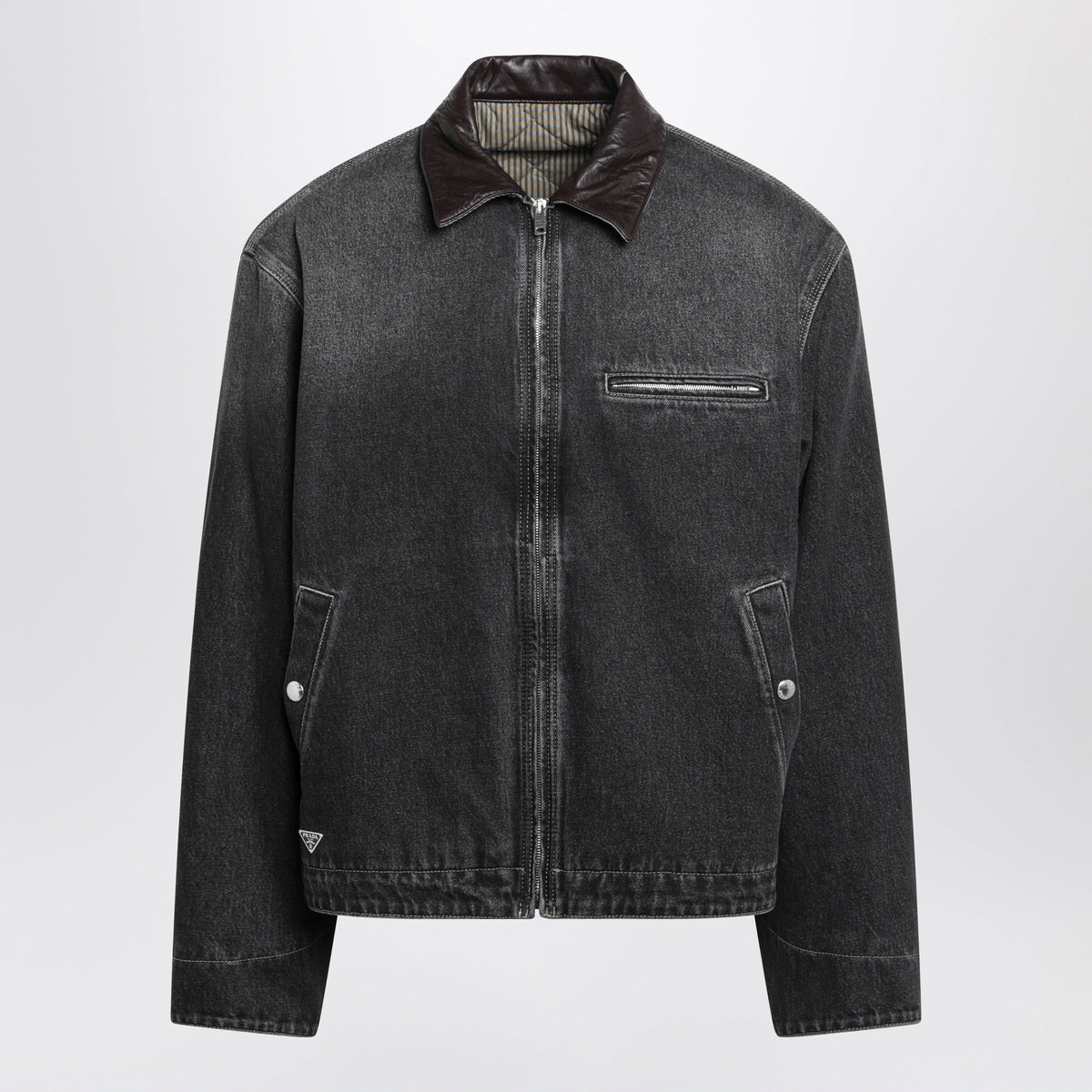Prada Black Zip-Up Denim Jacket With Vintage Effect Men PRADA