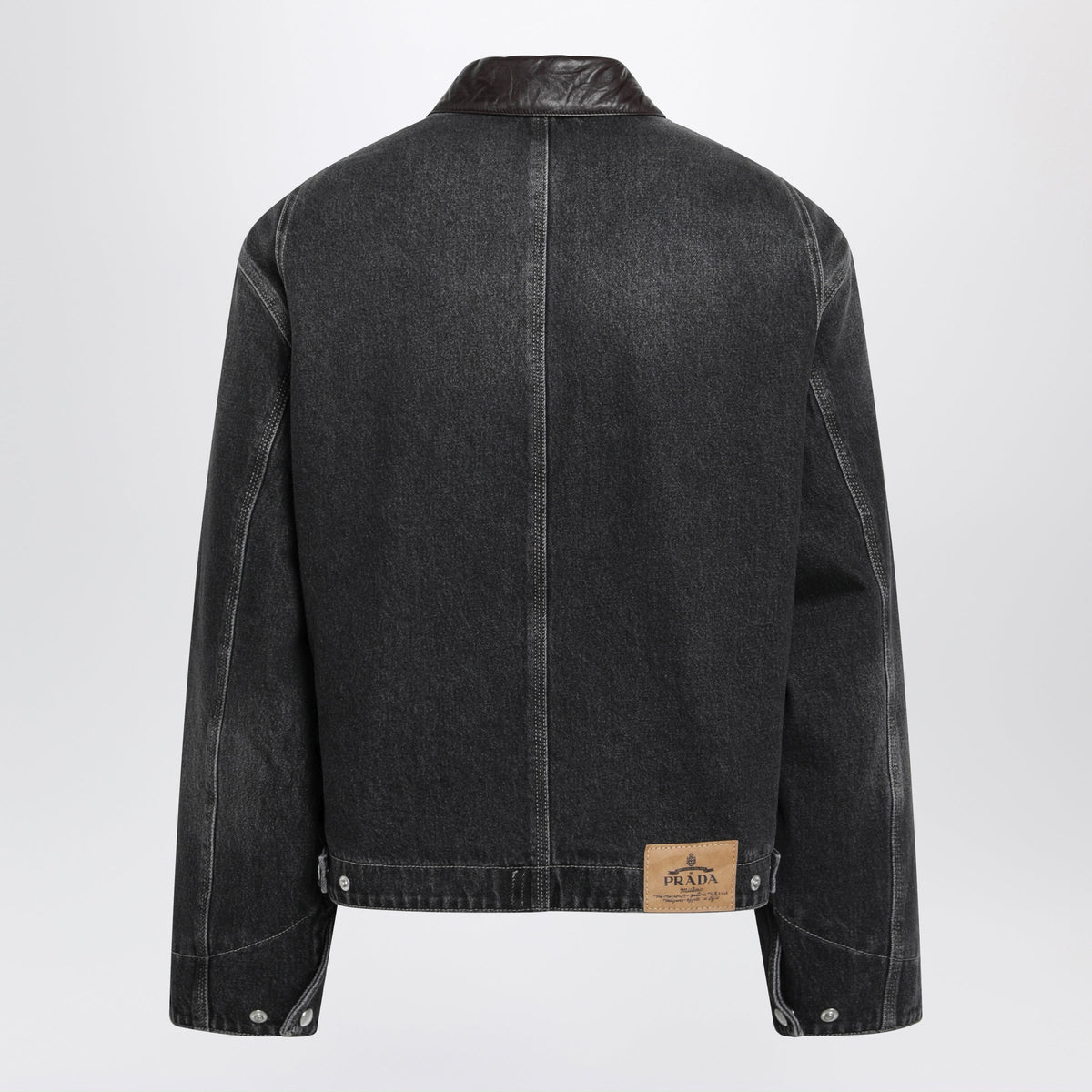 Prada Black Zip-Up Denim Jacket With Vintage Effect Men PRADA