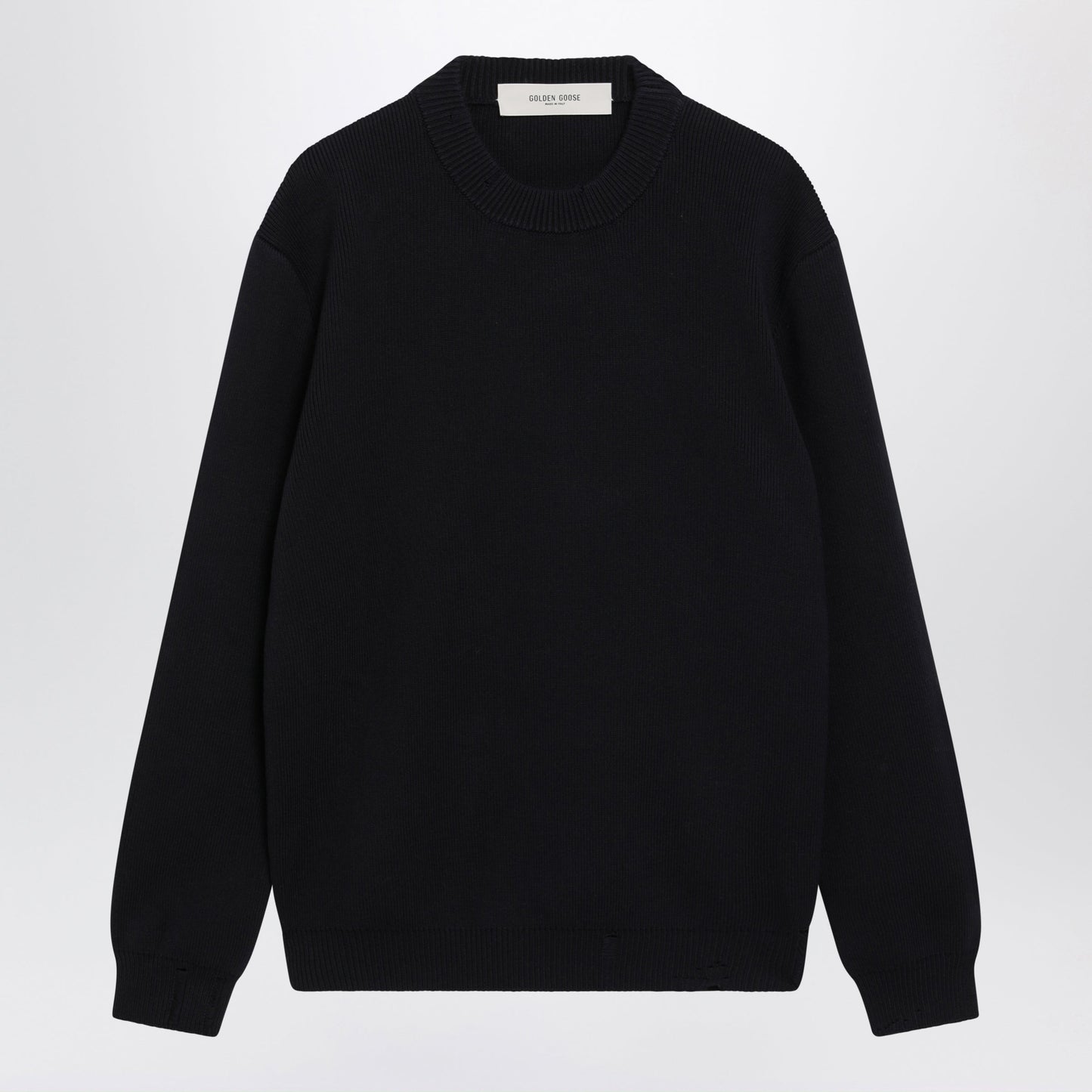 Golden Goose Dark Blue Cotton-Blend Sweater With Distressed Effect Men GOLDEN GOOSE