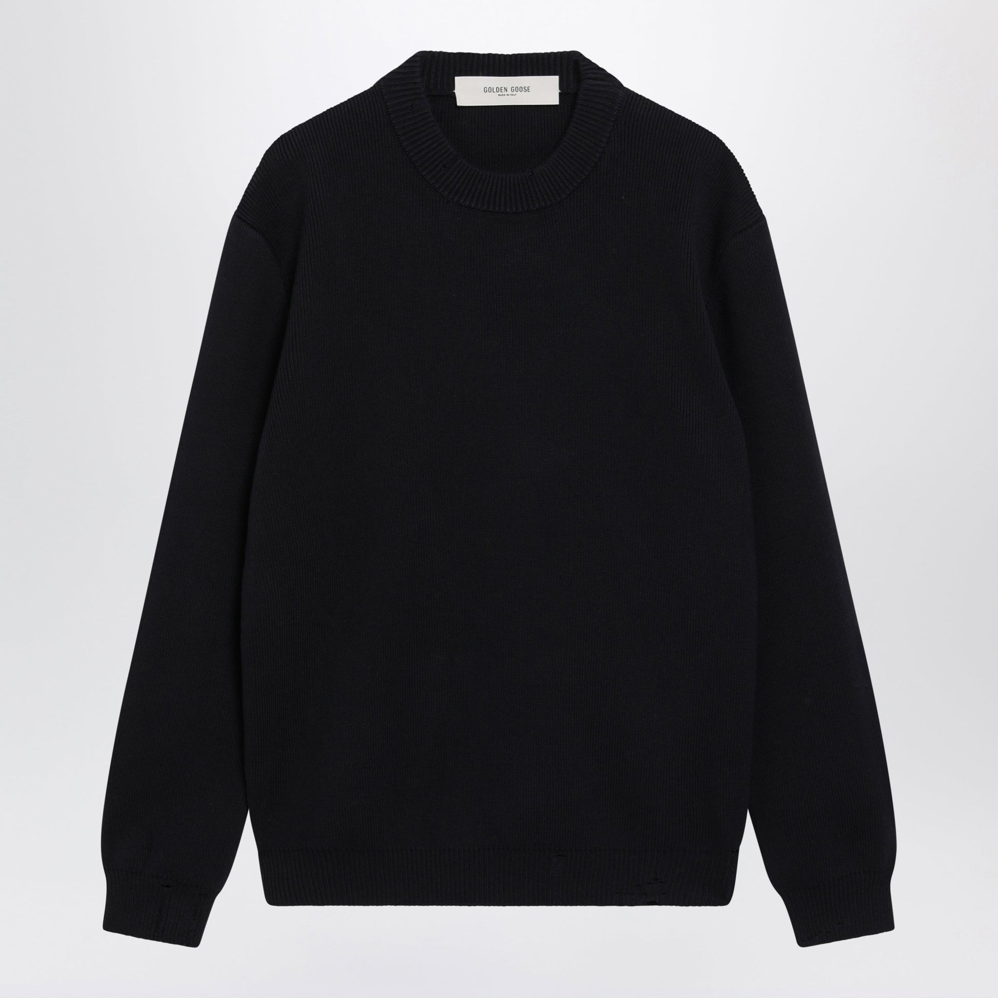 Golden Goose Dark Blue Cotton-Blend Sweater With Distressed Effect Men GOLDEN GOOSE