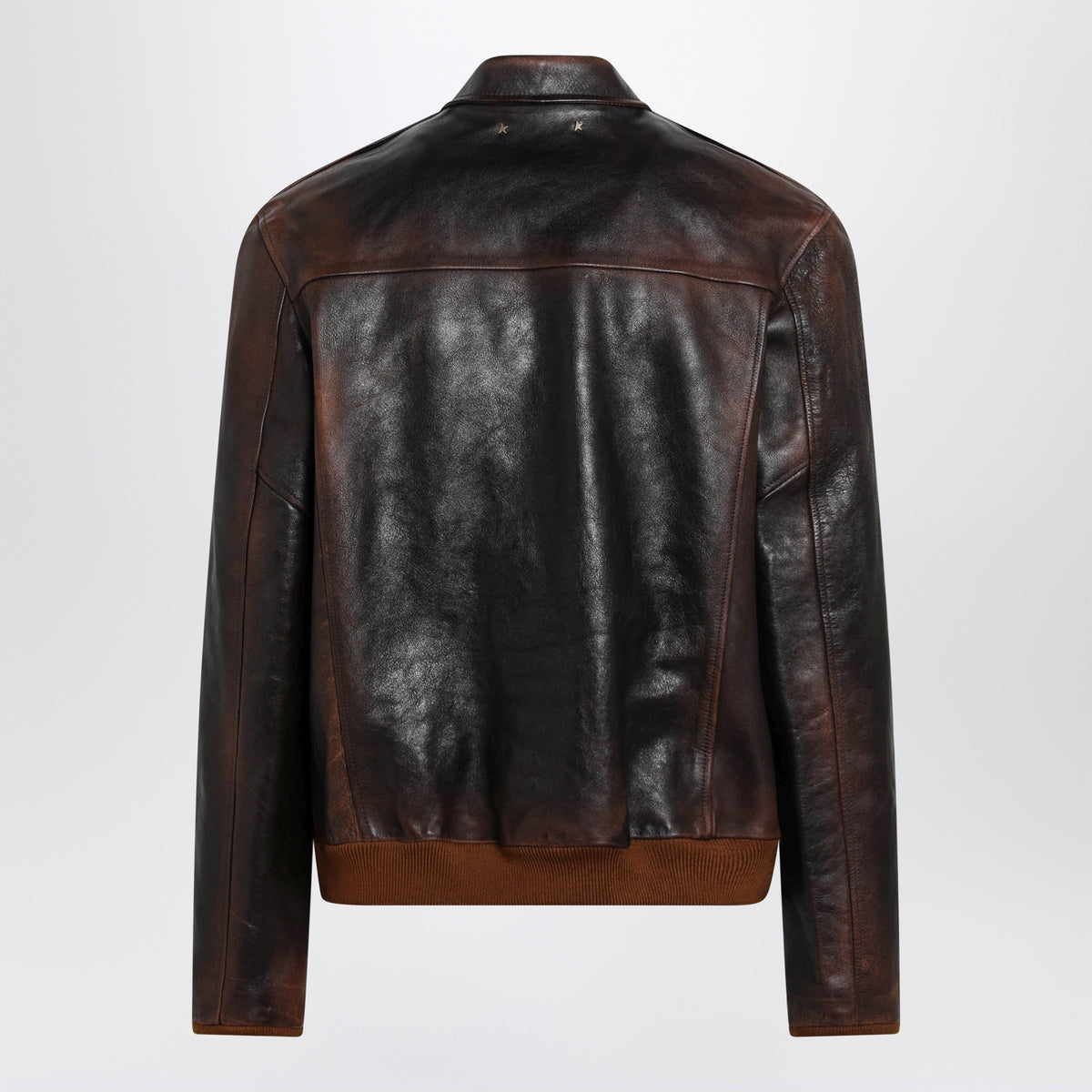 Golden Goose Brown Vintage-Effect Leather Bomber Jacket Men GOLDEN GOOSE