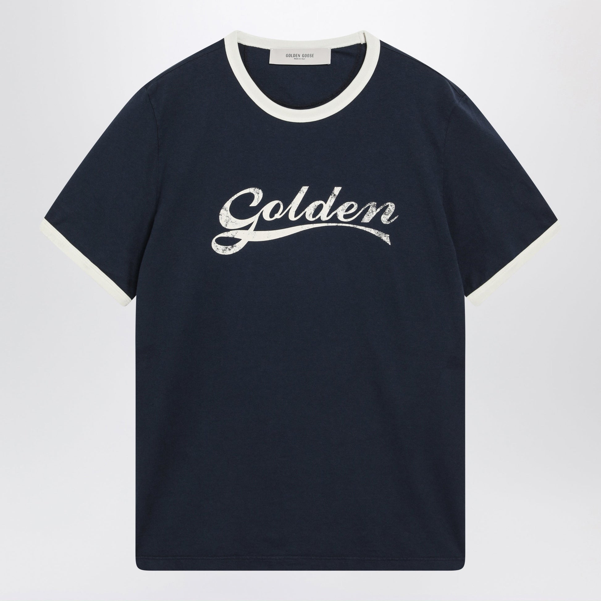 Golden Goose Cotton T-Shirt With Vintage Logo Print In Blue/White Men GOLDEN GOOSE