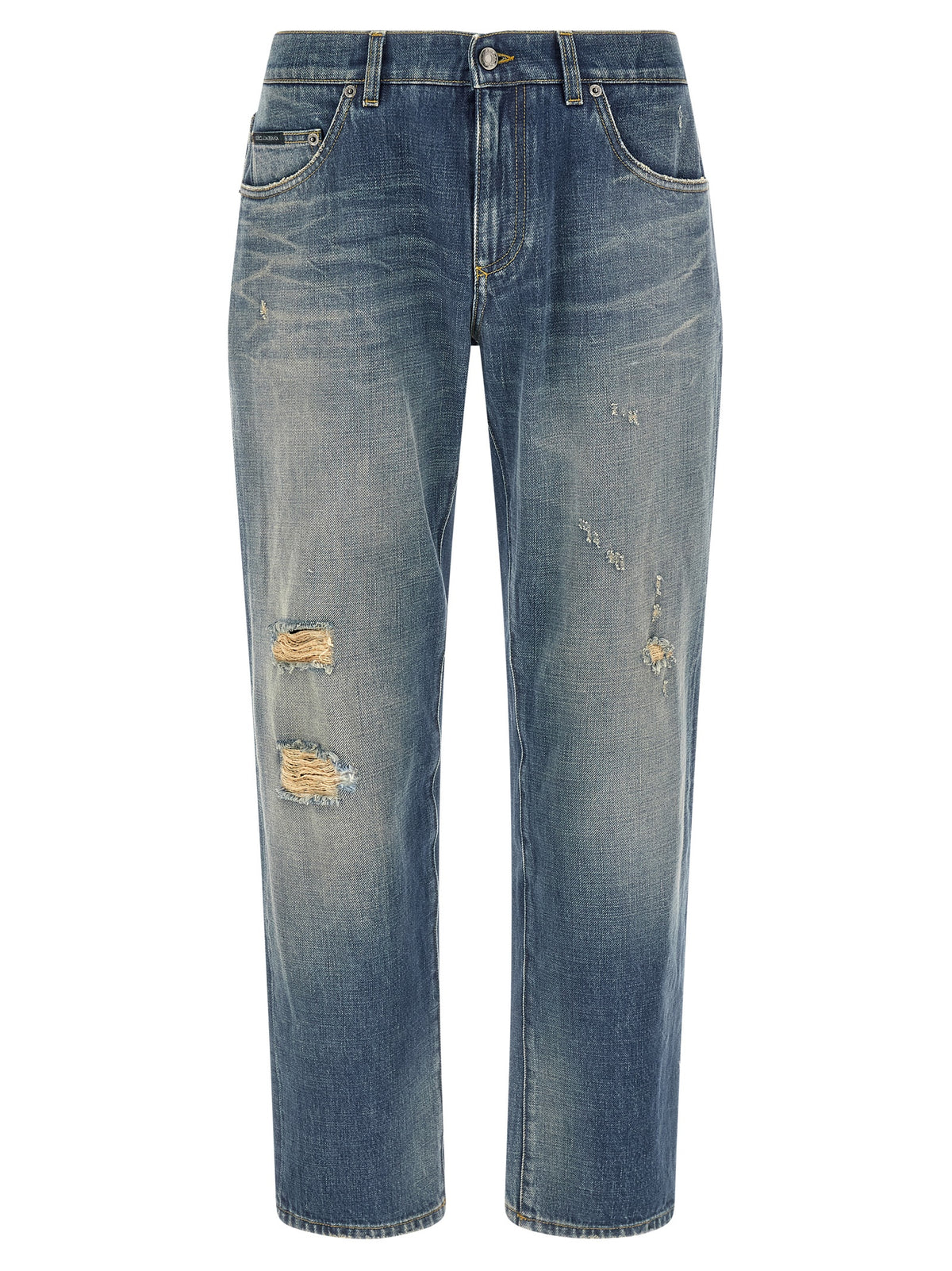 Dolce & Gabbana Men Destroyed Logo Plaque Jeans DOLCE & GABBANA