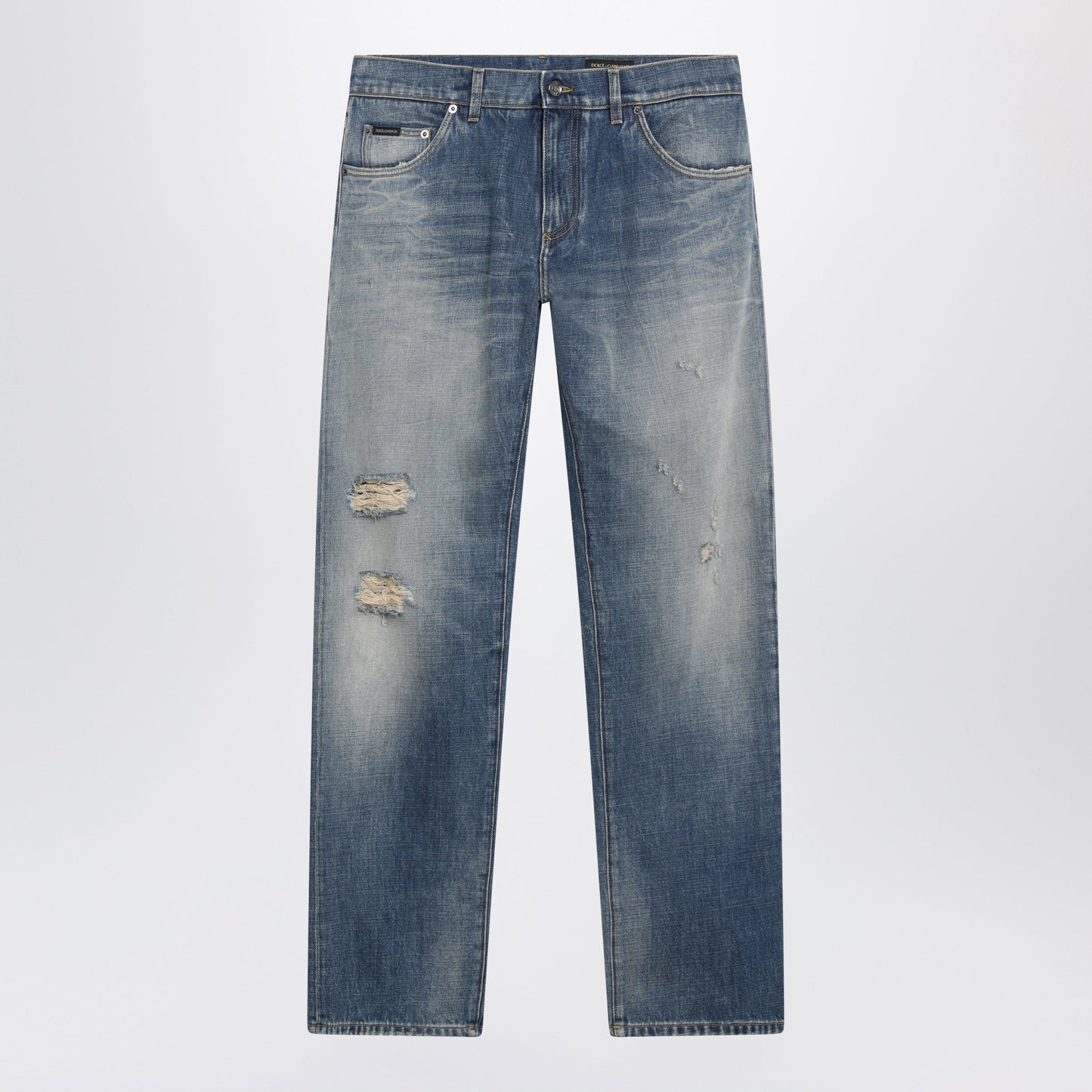 Dolce&Gabbana Blue Washed-Effect Jeans With Logo Plaque Men DOLCE & GABBANA