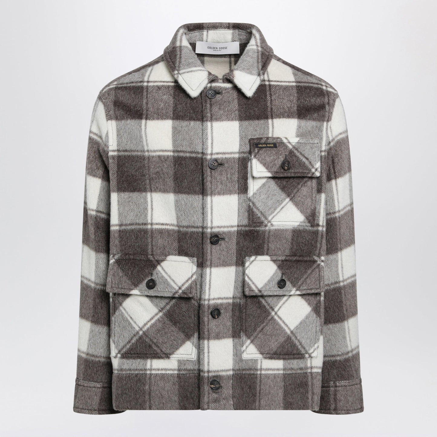 Golden Goose Shirt Jacket With Taupe/Cream Check Pattern In Mohair Blend Men GOLDEN GOOSE