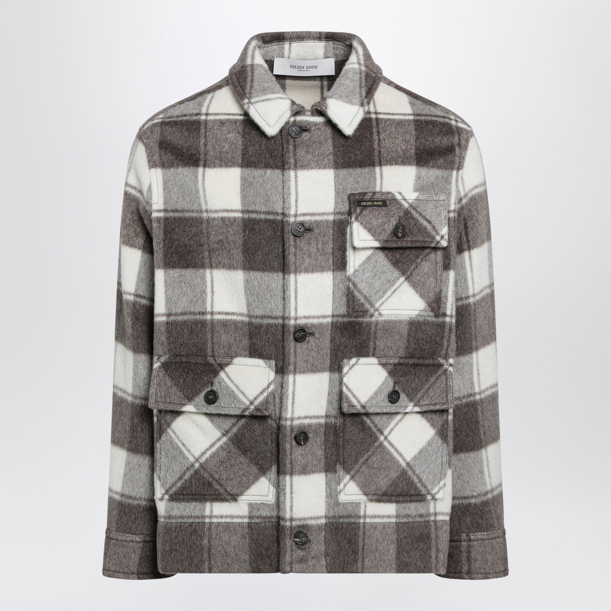 Golden Goose Shirt Jacket With Taupe/Cream Check Pattern In Mohair Blend Men GOLDEN GOOSE