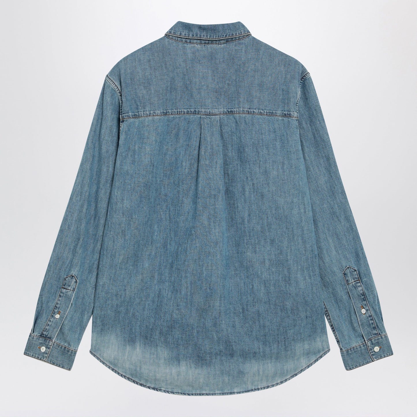 Miu Miu Bleached Cotton Chambray Shirt In Light Blue Women