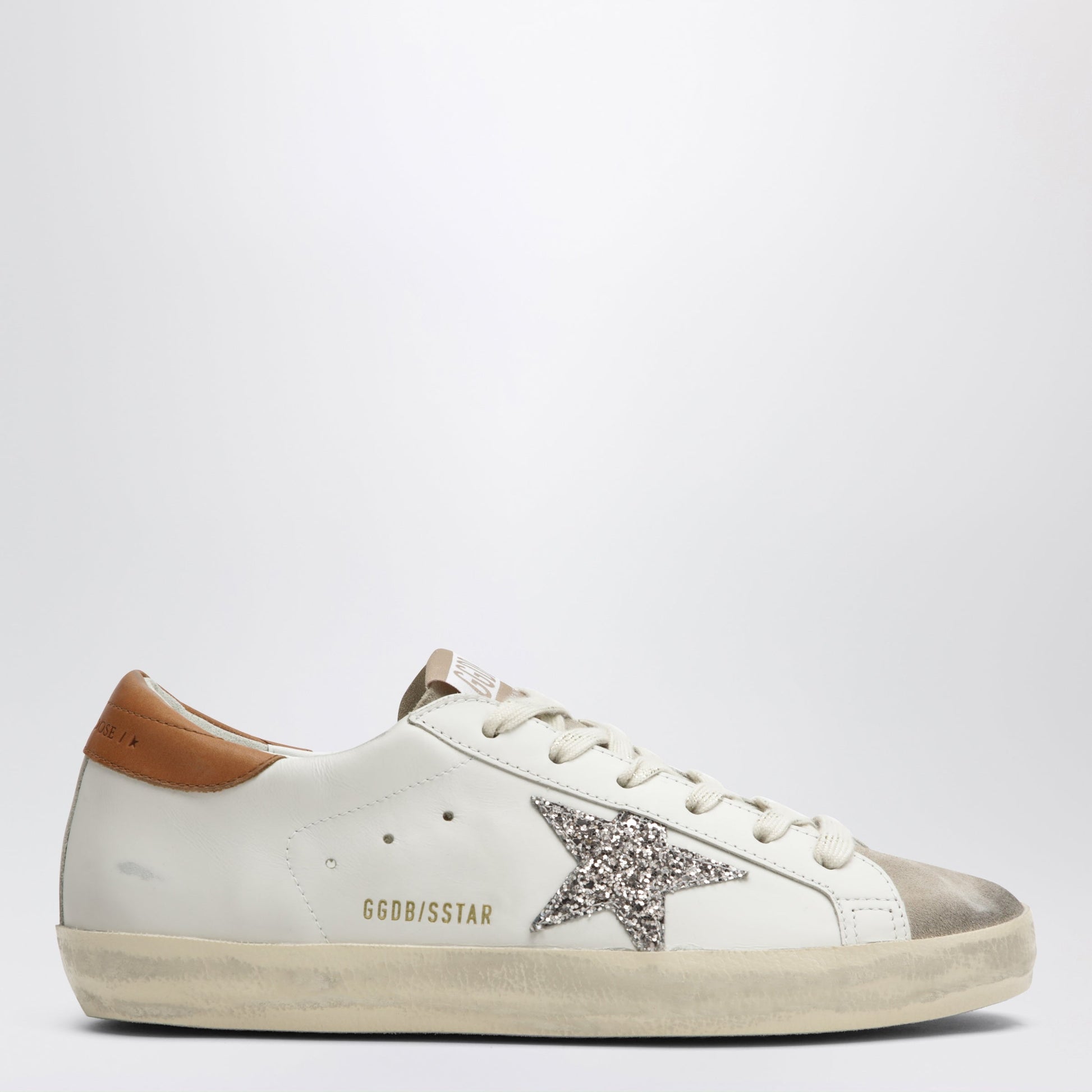 Golden Goose Super-Star Sneakers In White/Beige With Glitter Star Women GOLDEN GOOSE