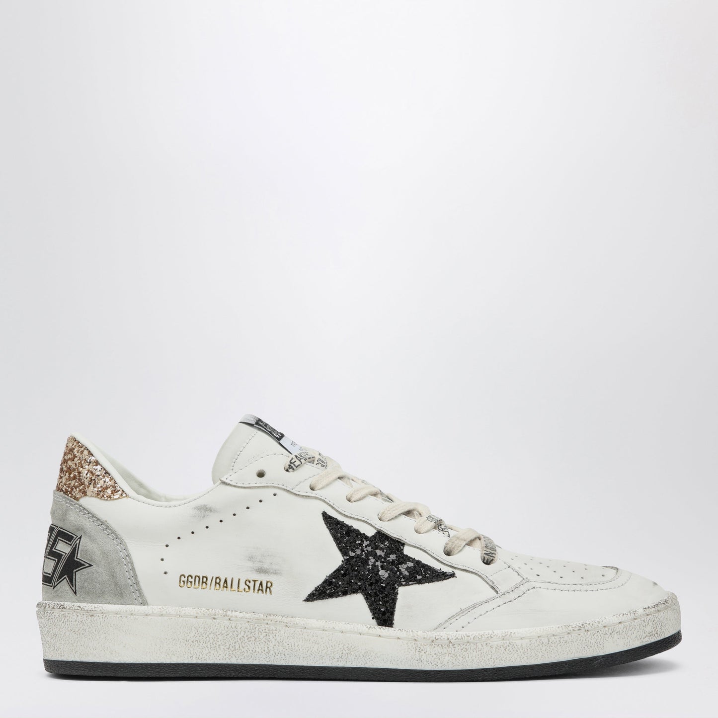 Golden Goose White And Black Ball Star Sneakers With Gold Glitter Women GOLDEN GOOSE