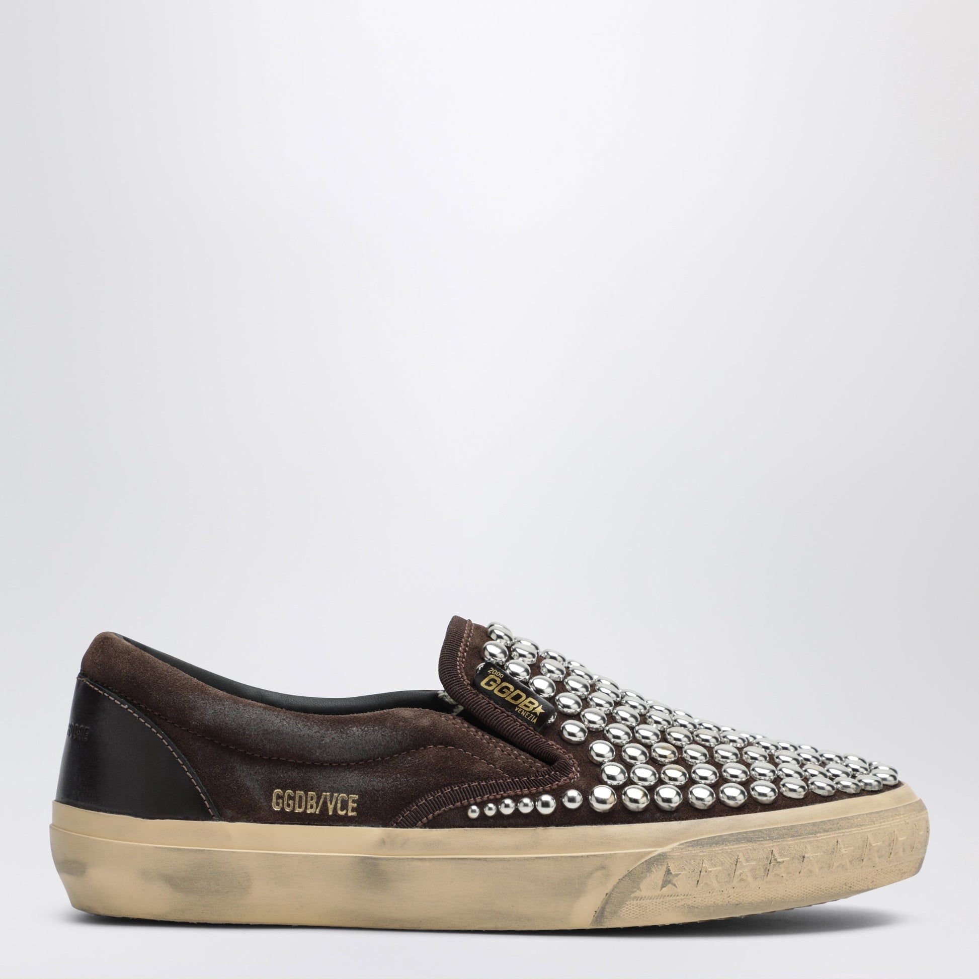 Golden Goose Brown Suede Slip-On Shoes With Studs Women GOLDEN GOOSE