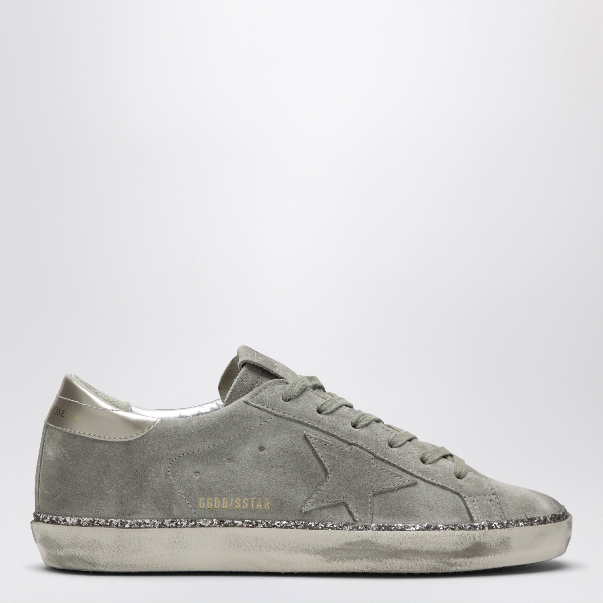 Golden Goose Super-Star Taupe Grey/Glitter Suede Sneakers Women GOLDEN GOOSE