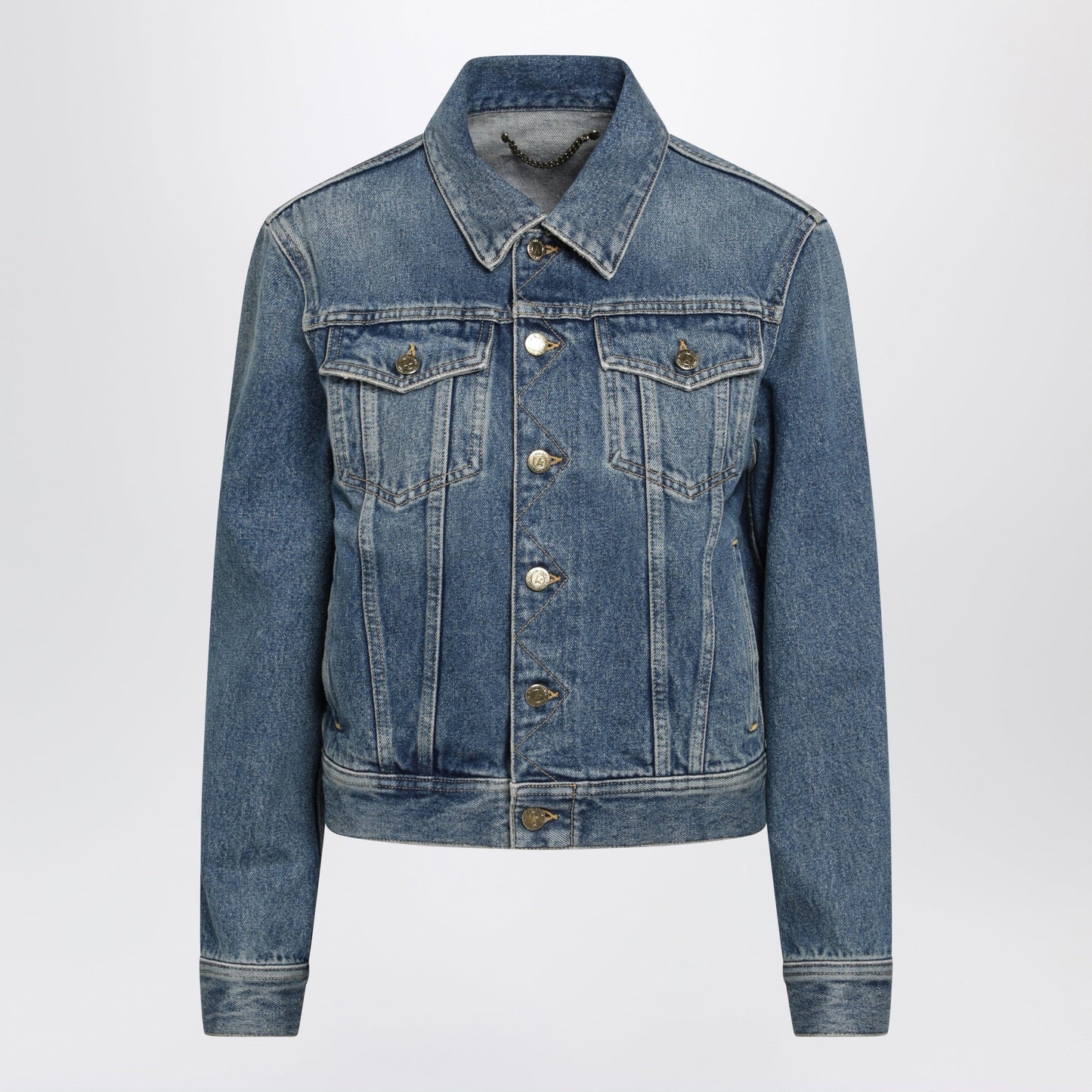 Golden Goose Blue Denim Jacket With Classic Collar And Logo Buttons Women GOLDEN GOOSE