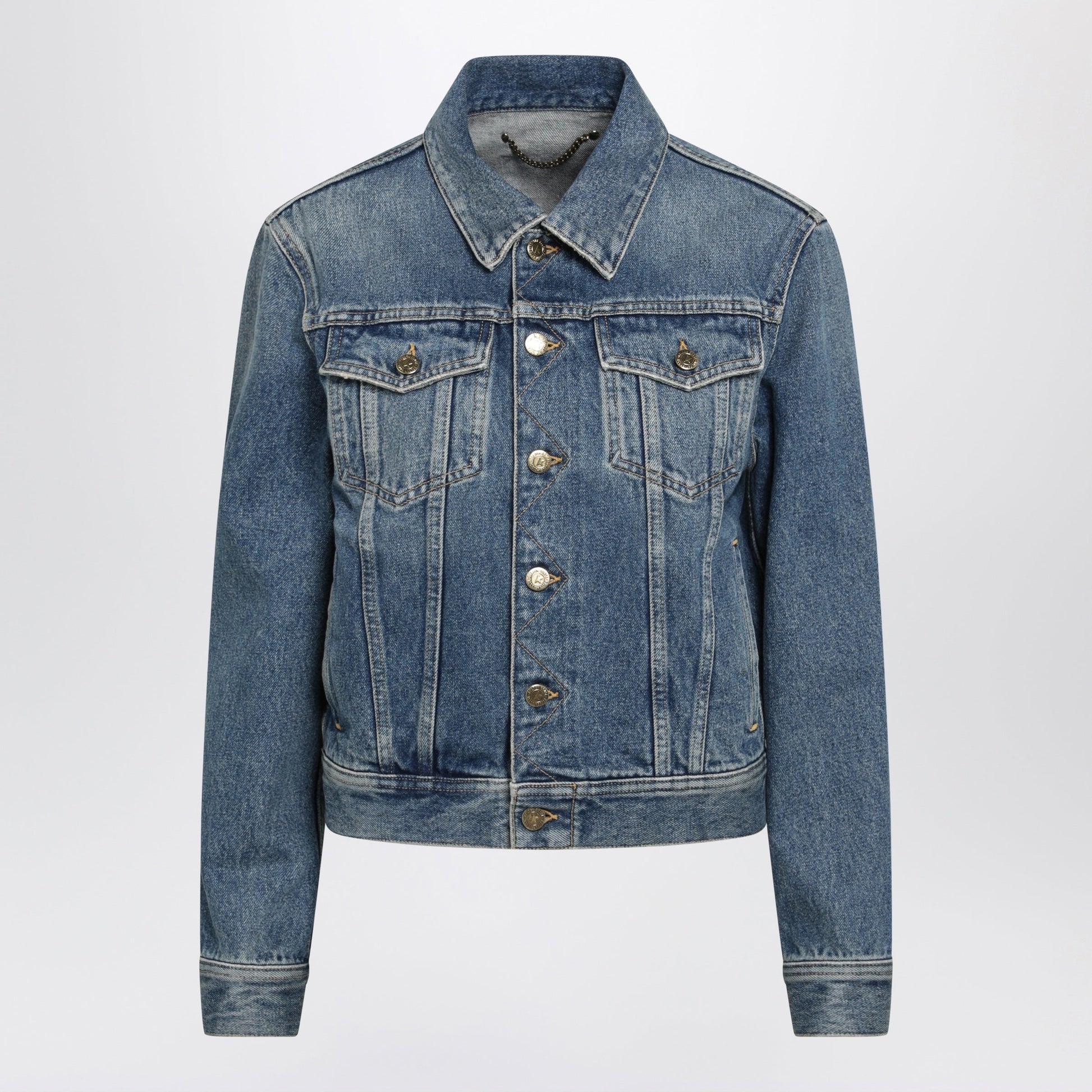 Golden Goose Blue Denim Jacket With Classic Collar And Logo Buttons Women GOLDEN GOOSE