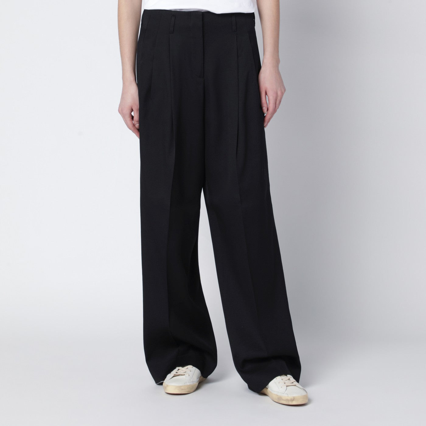 Golden Goose Wide Black Wool Trousers Women GOLDEN GOOSE
