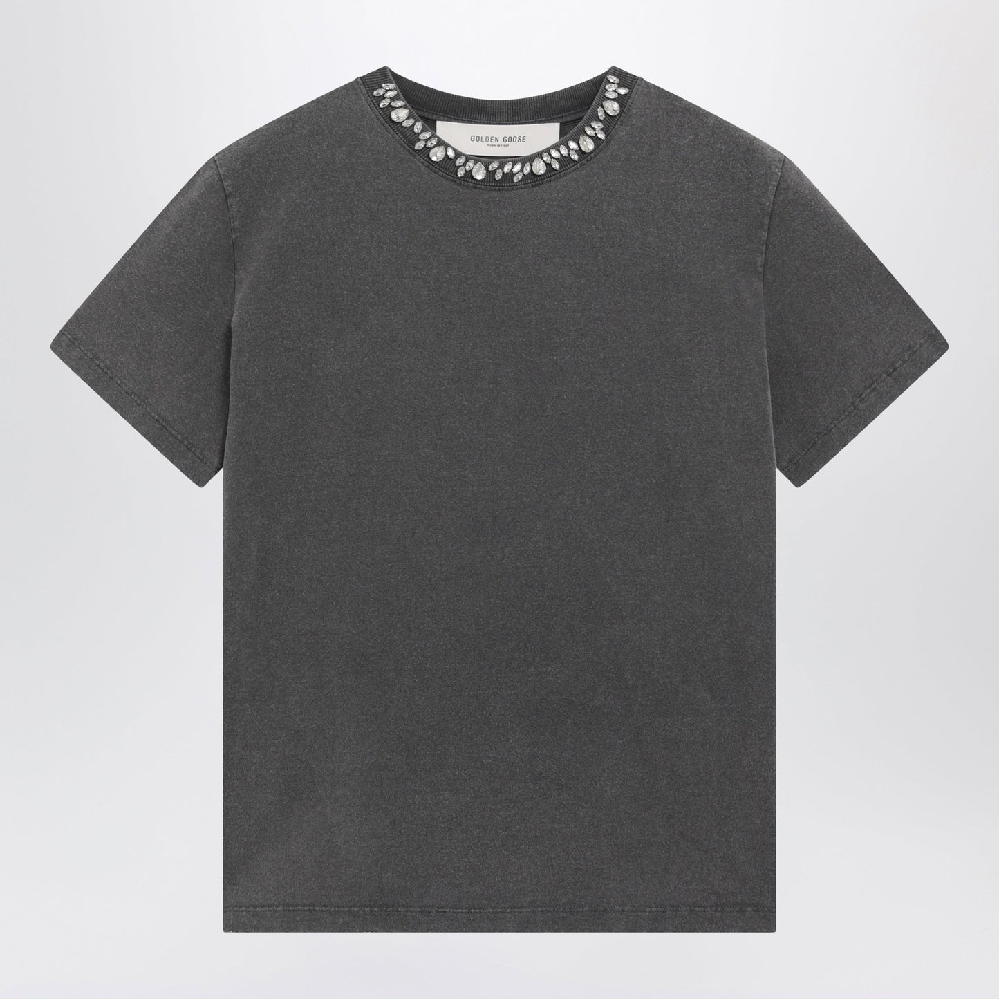 Golden Goose Anthracite Cotton T-Shirt With Cabochon Crystals Women GOLDEN GOOSE