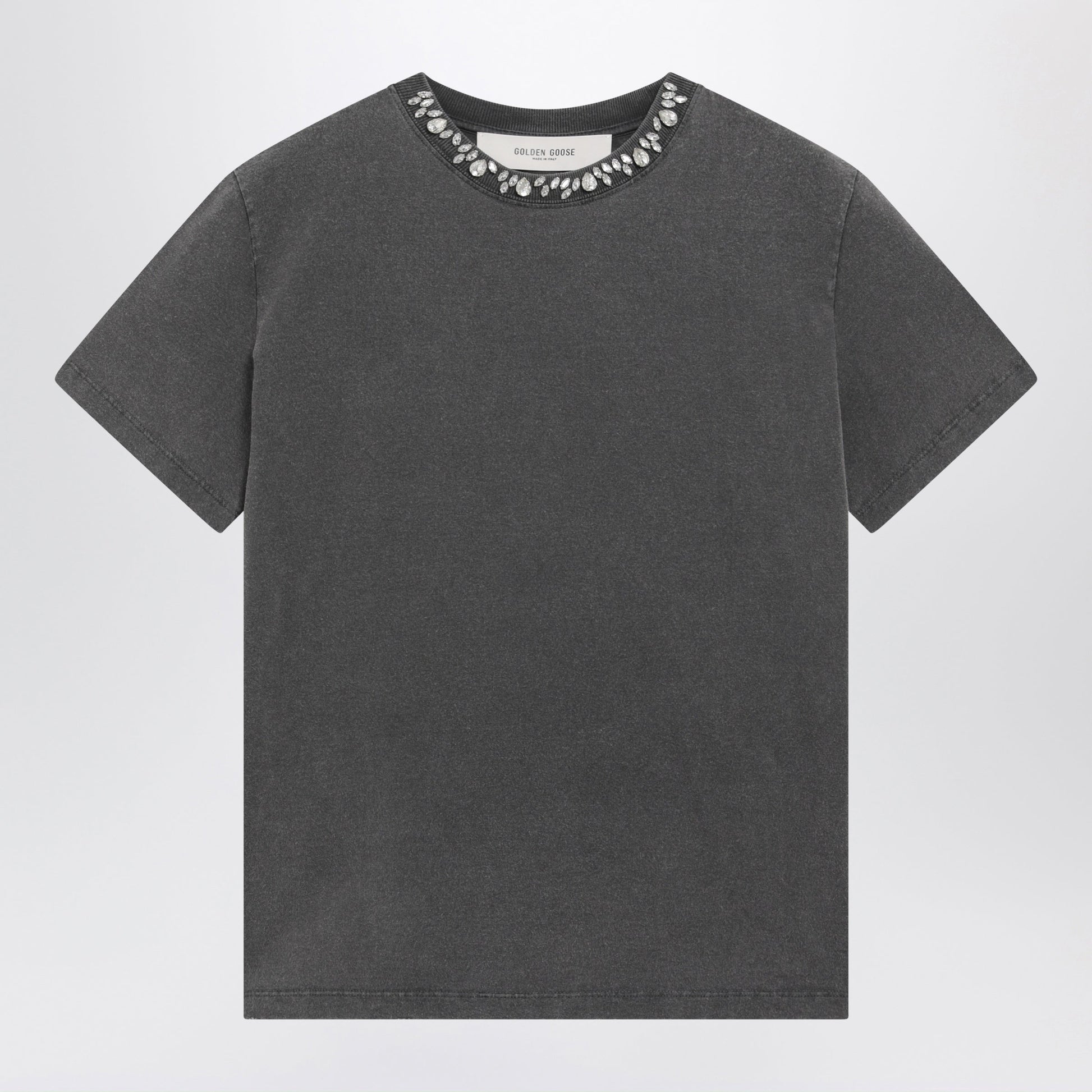 Golden Goose Anthracite Cotton T-Shirt With Cabochon Crystals Women GOLDEN GOOSE