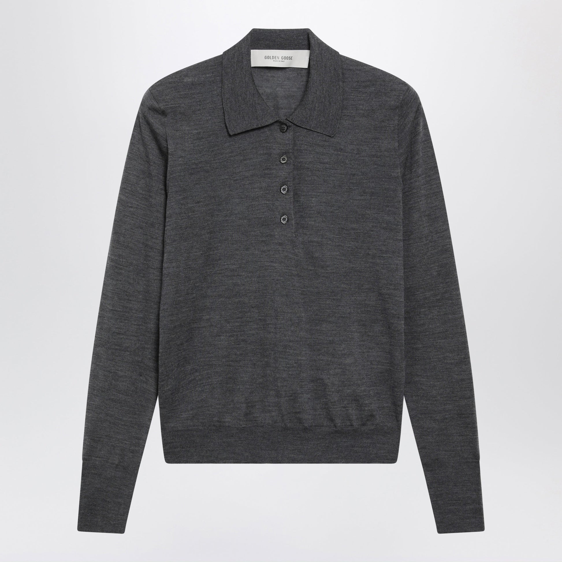 Golden Goose Anthracite Virgin Wool Long-Sleeved Polo Shirt Women GOLDEN GOOSE