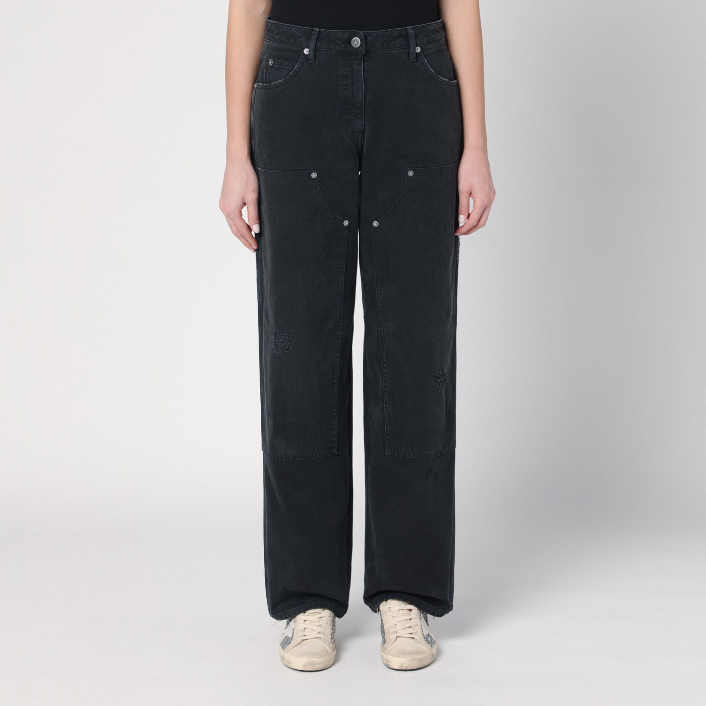 Golden Goose Wide Black Trousers In Denim Women GOLDEN GOOSE