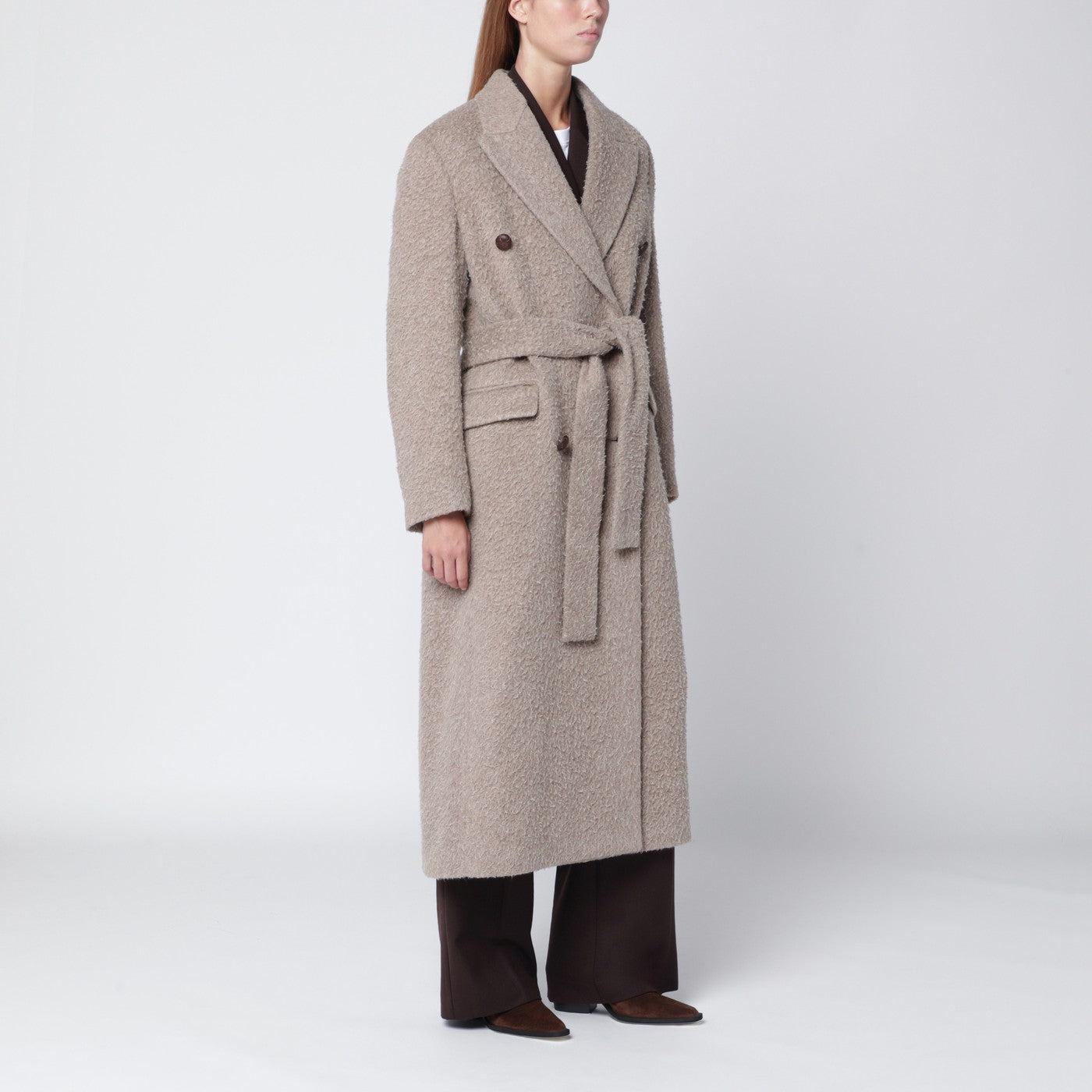 Golden Goose Greige Wool-Blend Belted Coat Women GOLDEN GOOSE