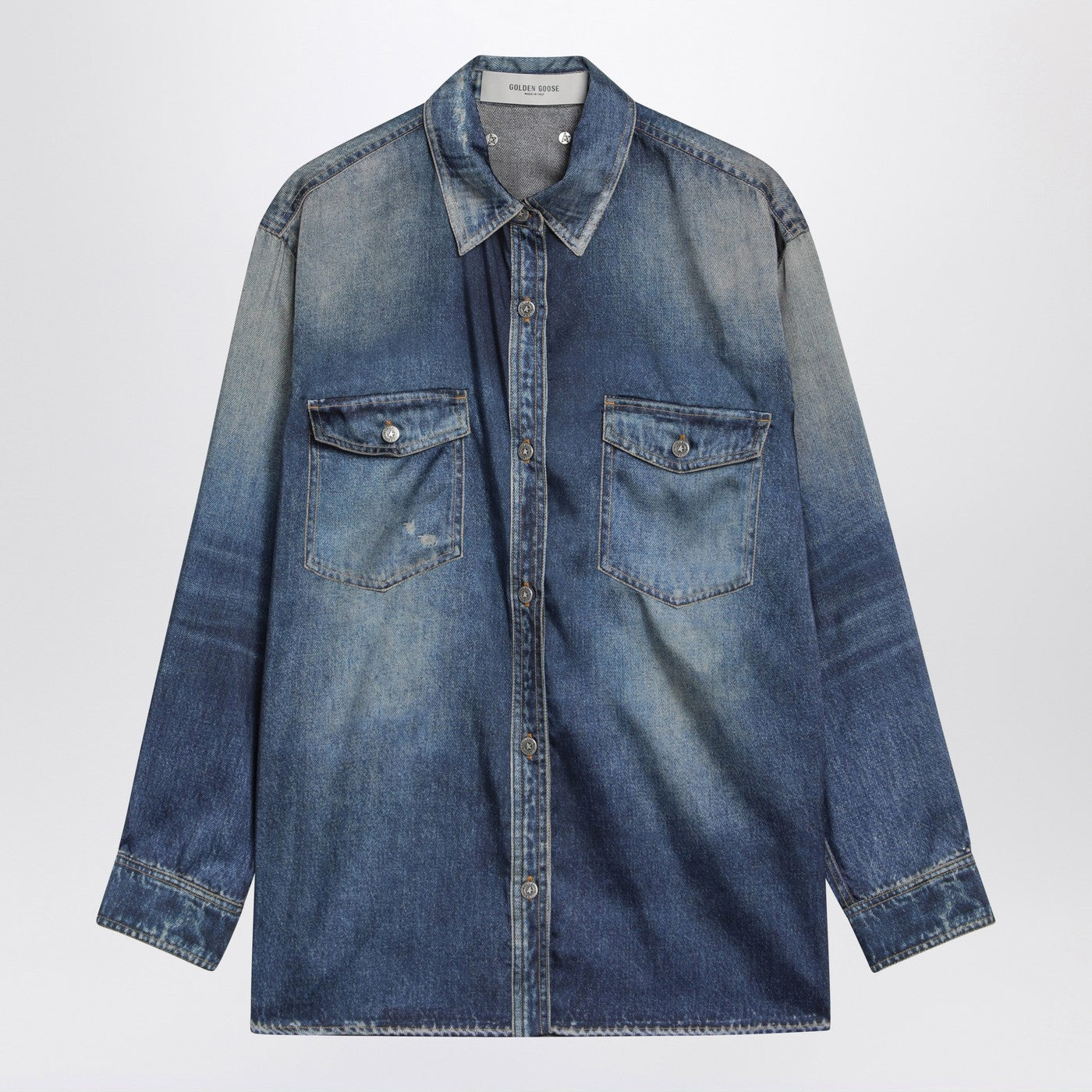 Golden Goose Blue Oversized Patty Shirt With Denim Print Women GOLDEN GOOSE