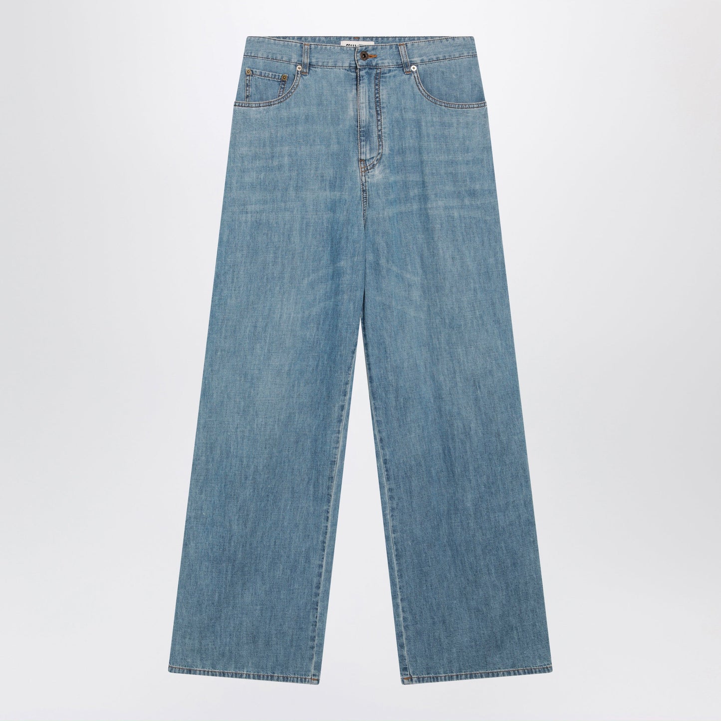 Miu Miu High-Waisted Wide-Leg Chambray Pants In Light Blue Women MIU MIU