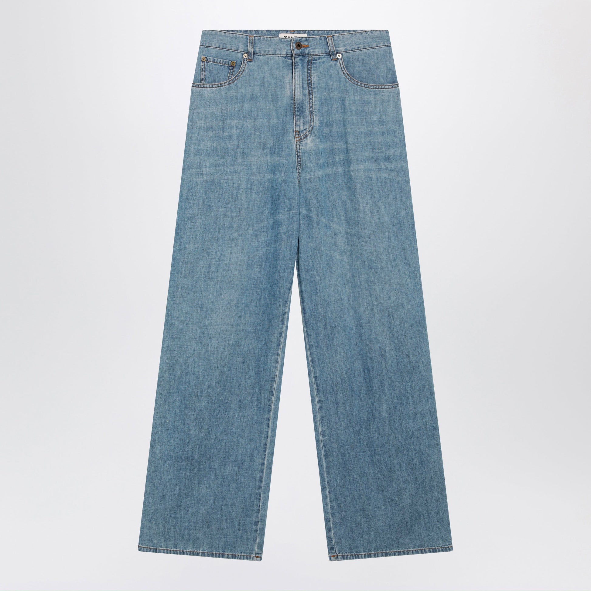 Miu Miu High-Waisted Wide-Leg Chambray Pants In Light Blue Women MIU MIU
