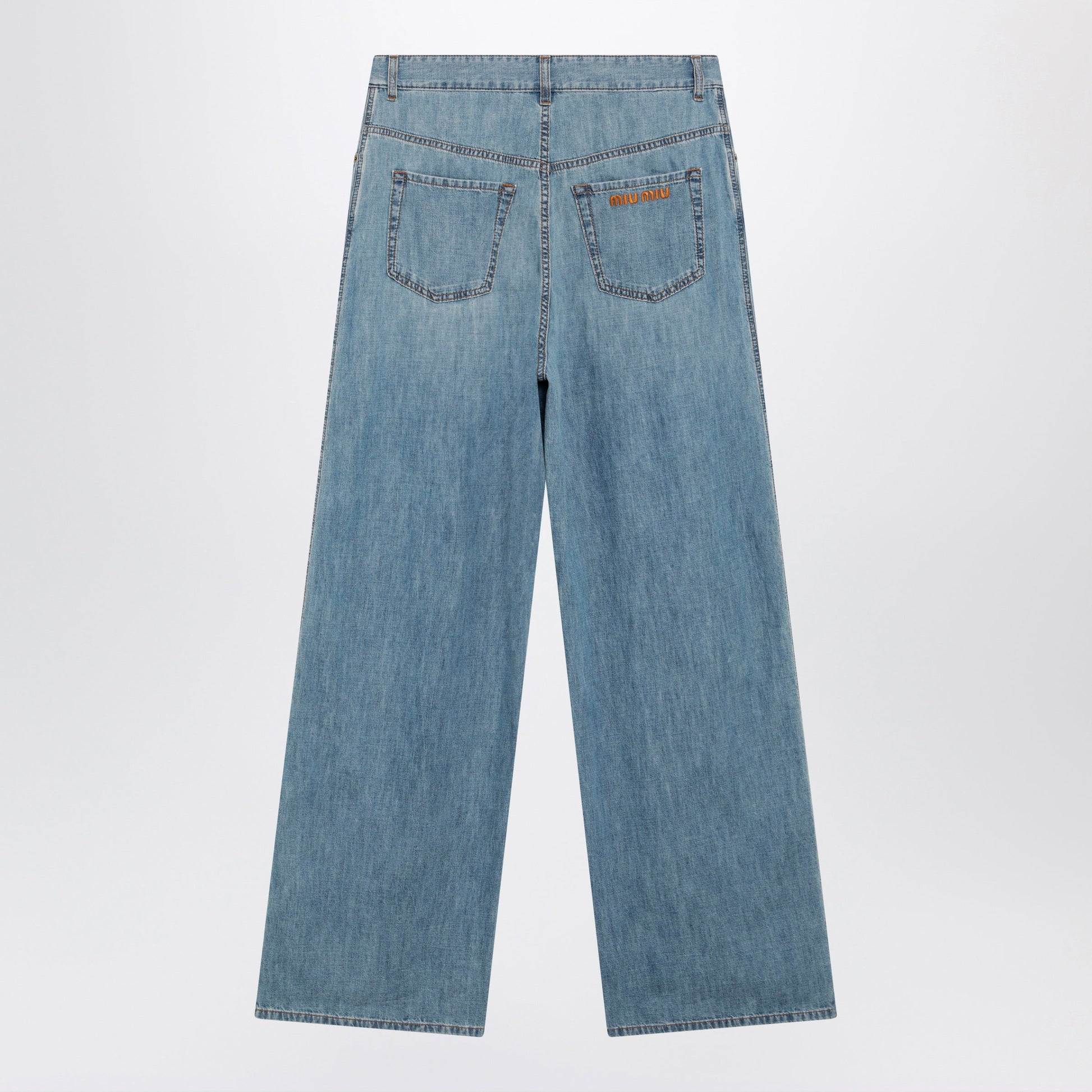 Miu Miu High-Waisted Wide-Leg Chambray Pants In Light Blue Women MIU MIU