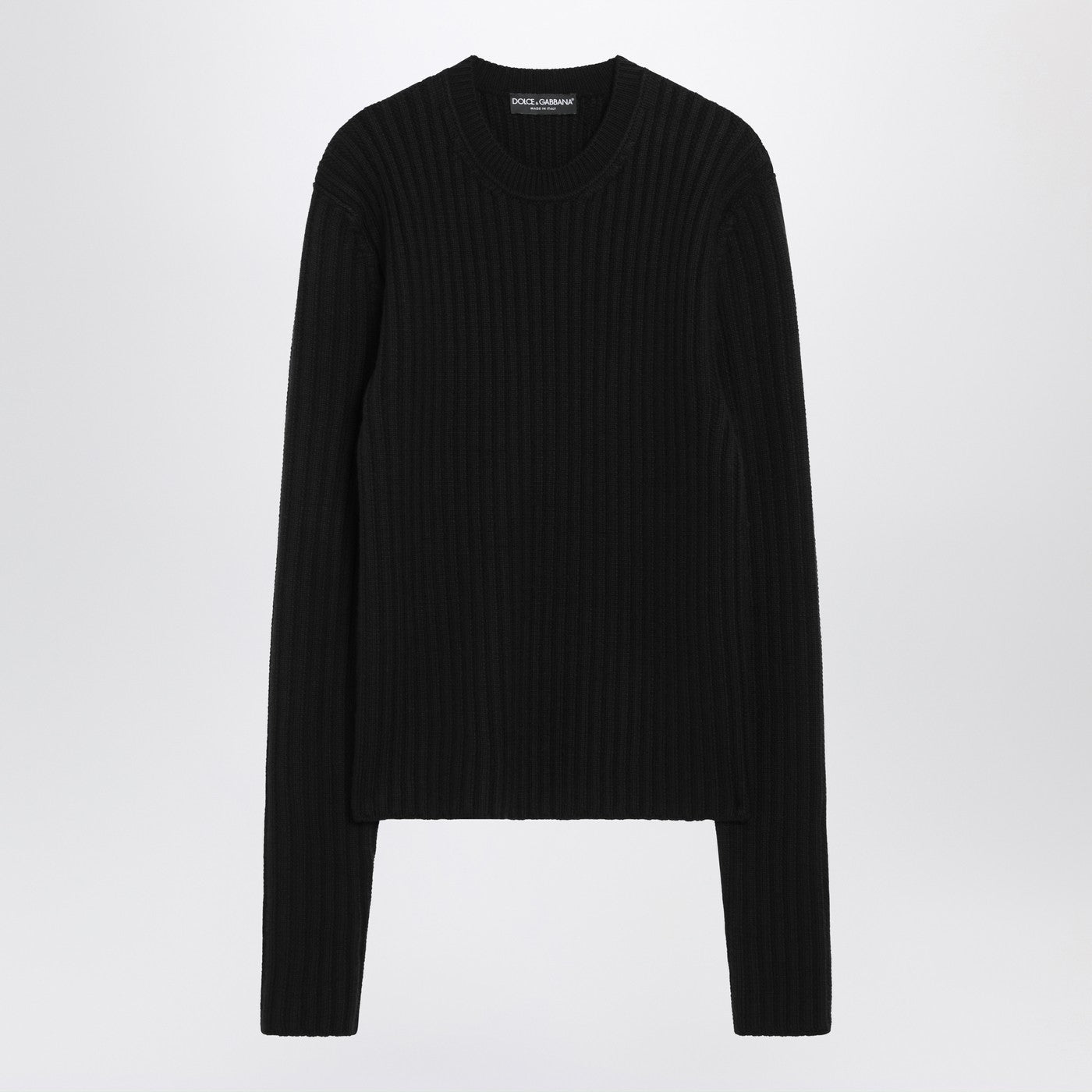 Dolce&Gabbana Black Ribbed Wool Sweater Men DOLCE & GABBANA