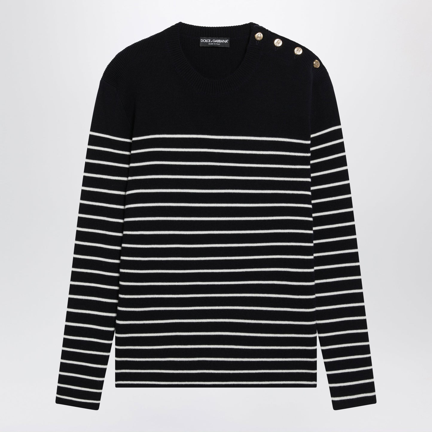 Dolce&Gabbana Blue/White Striped Wool Sweater With Buttons Men DOLCE & GABBANA
