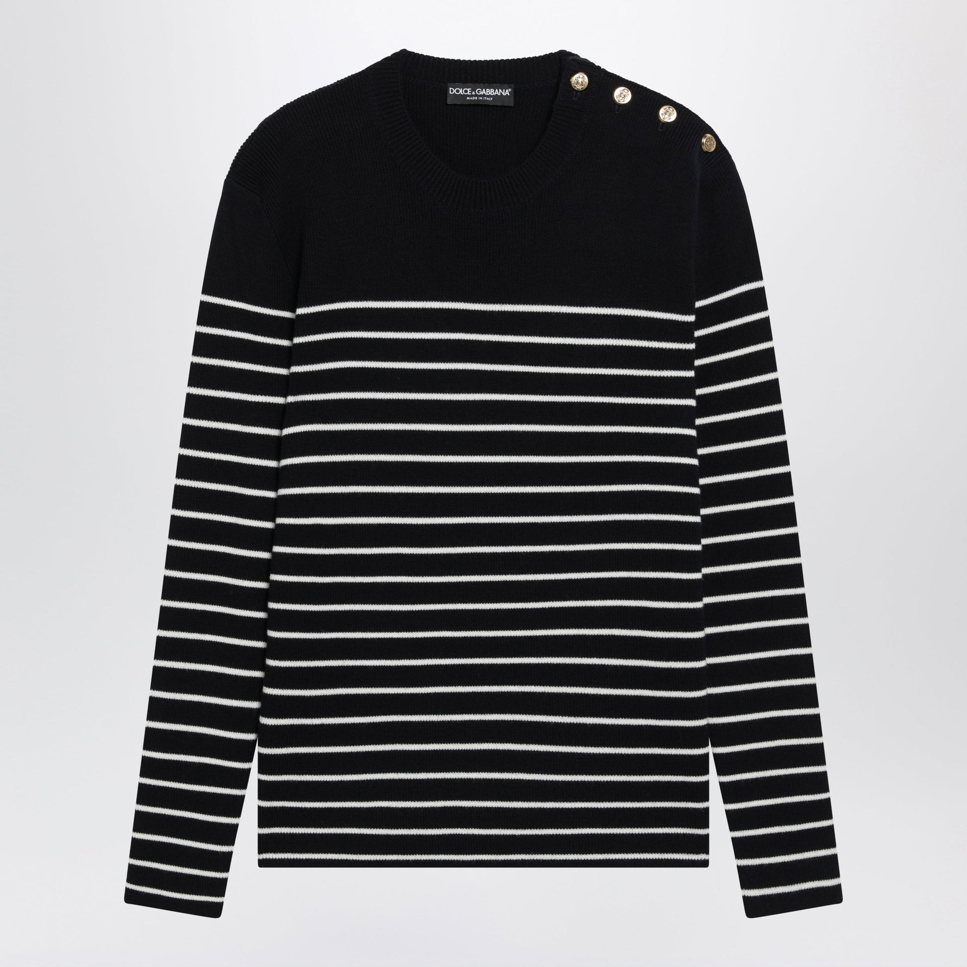 Dolce&Gabbana Blue/White Striped Wool Sweater With Buttons Men DOLCE & GABBANA