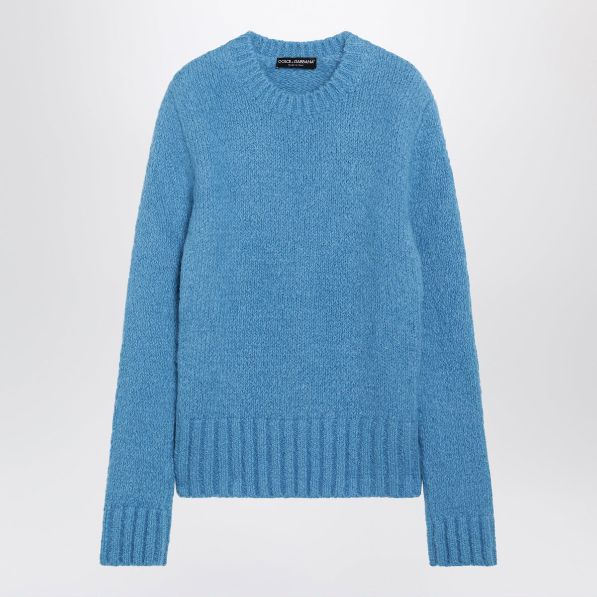 Dolce&Gabbana Turquoise Crew Neck Sweater With Boucle Effect Men DOLCE & GABBANA