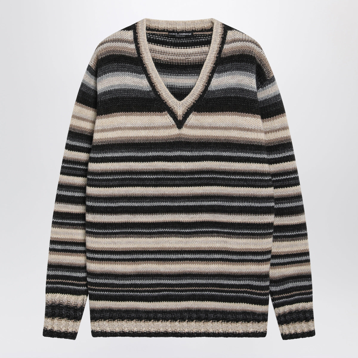 Dolce&Gabbana Brown/Beige Striped Sweater In Wool Blend Men DOLCE & GABBANA