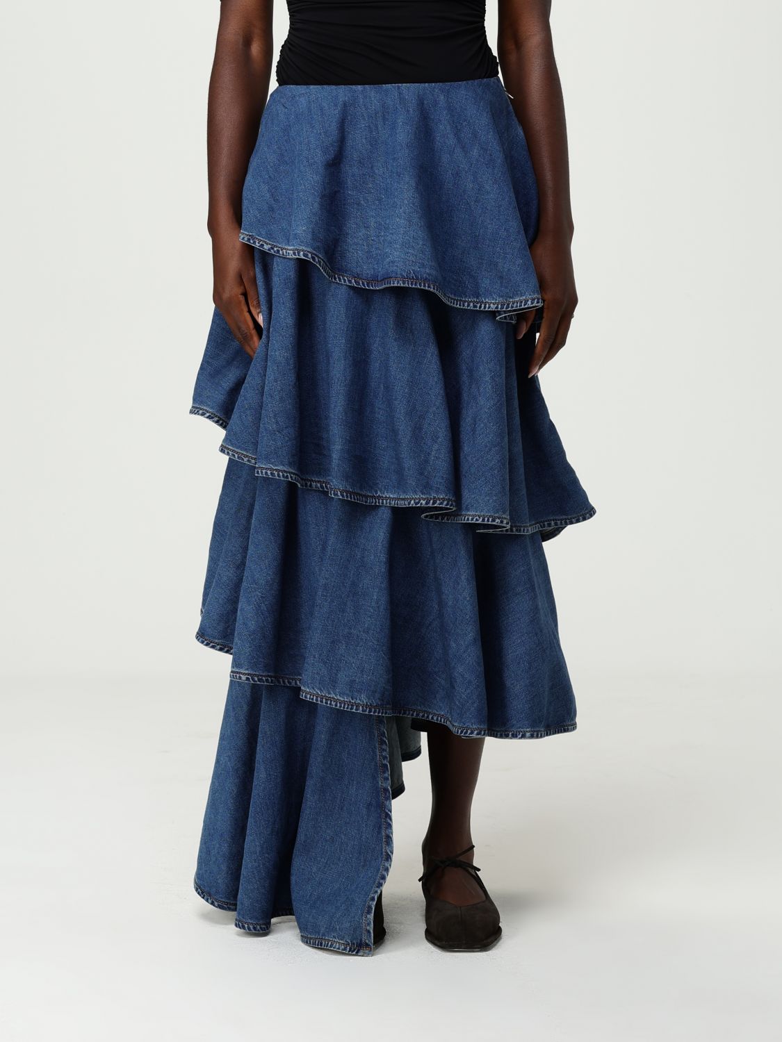 AlaiA Women Denim Skirt By Alaia With Ruffles ALAIA