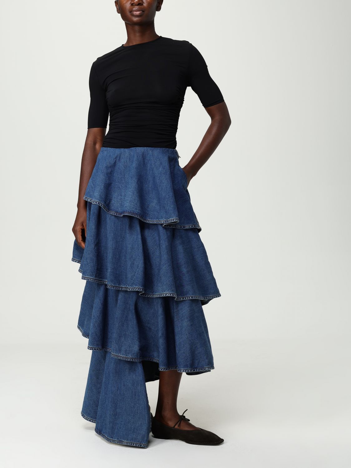 AlaiA Women Denim Skirt By Alaia With Ruffles ALAIA