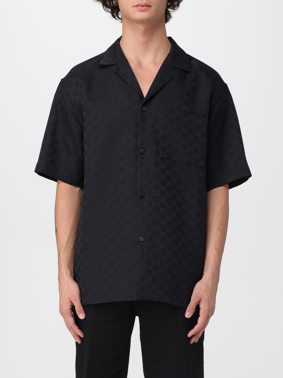 Gucci Men Linen Blend Shirt With Monogram Gucci GUCCI
