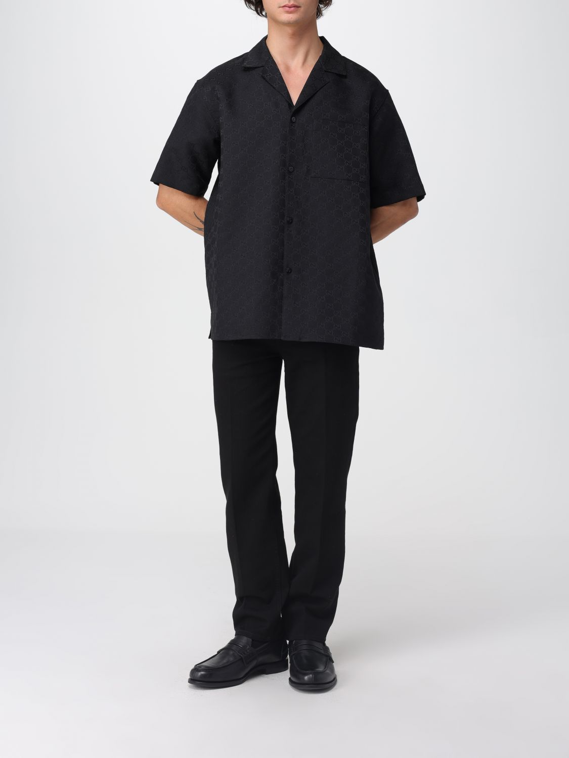 Gucci Men Linen Blend Shirt With Monogram Gucci GUCCI