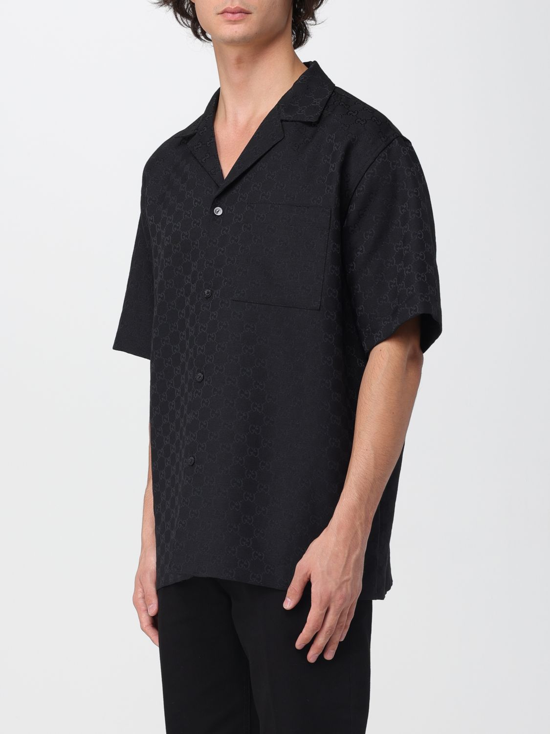 Gucci Men Linen Blend Shirt With Monogram Gucci GUCCI