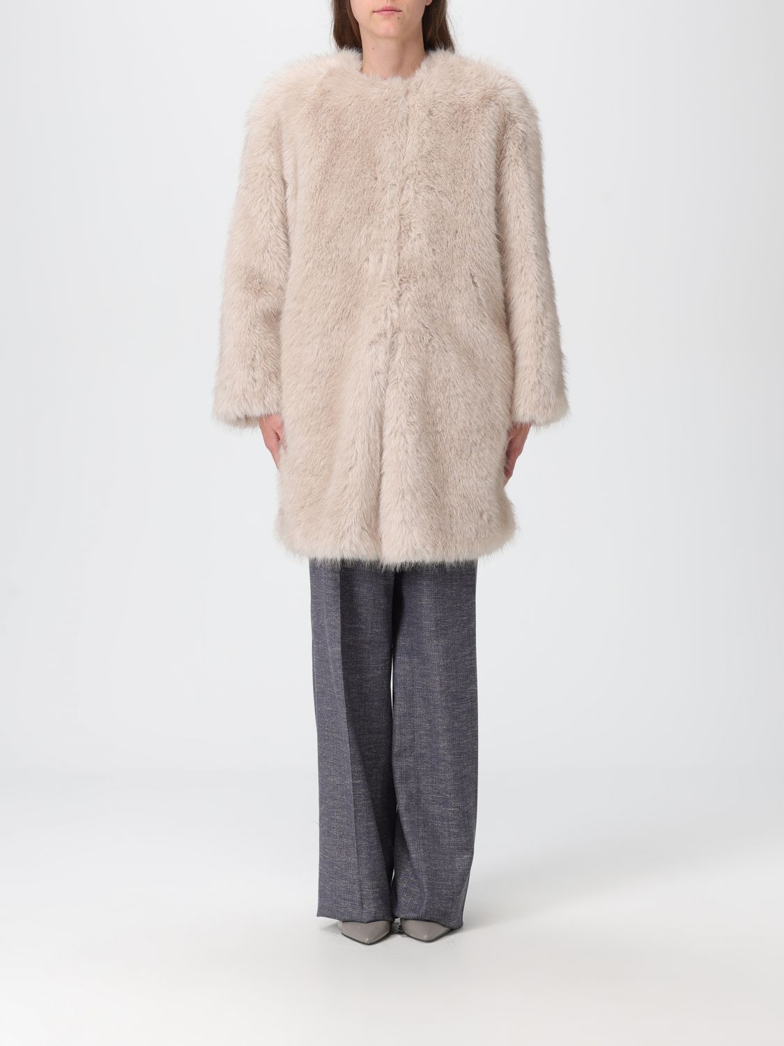 Max Mara Fur Coat Woman Beige MAX MARA