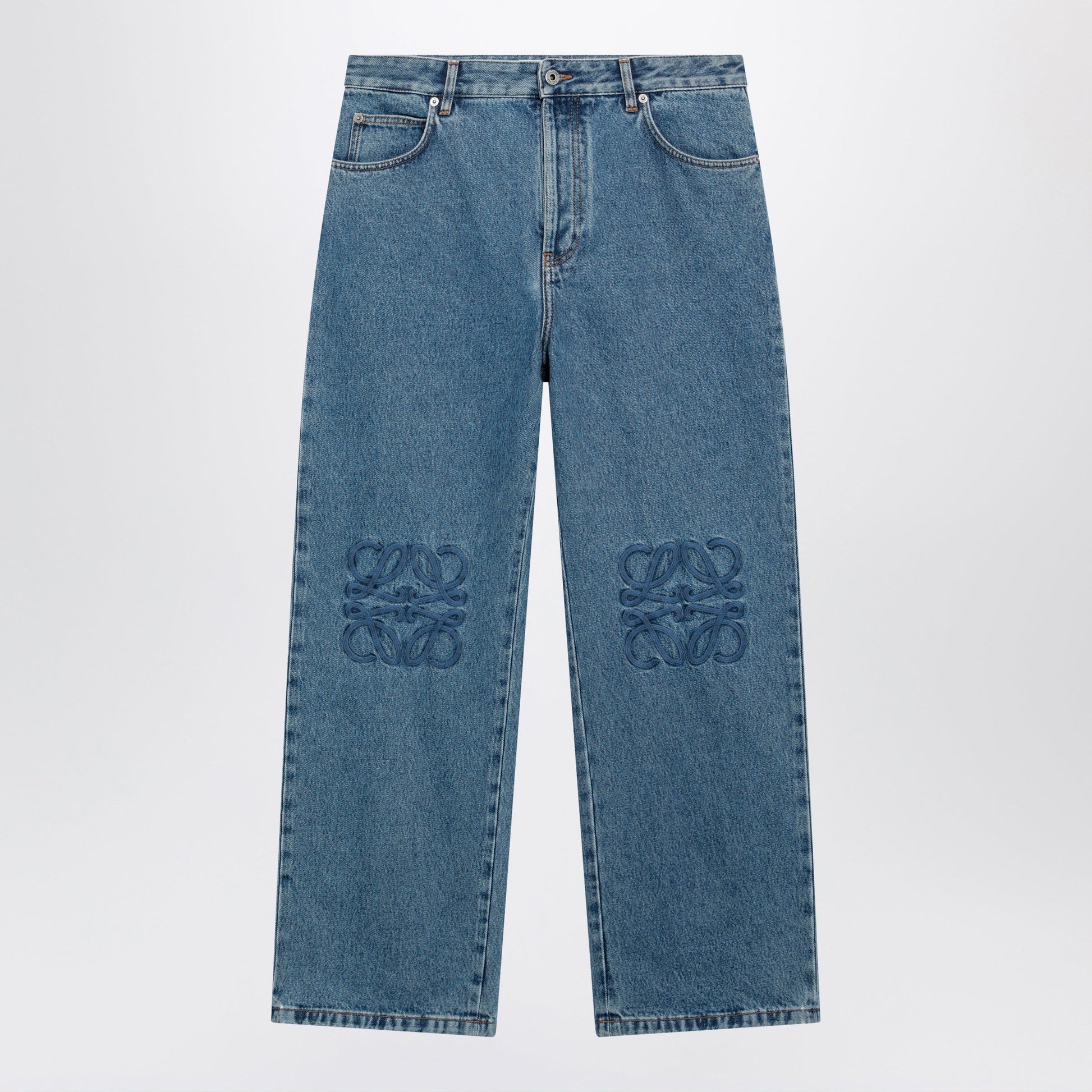 Loewe Baggy Anagram Embroidered Jeans In Washed Cotton Denim, Blue Men LOEWE