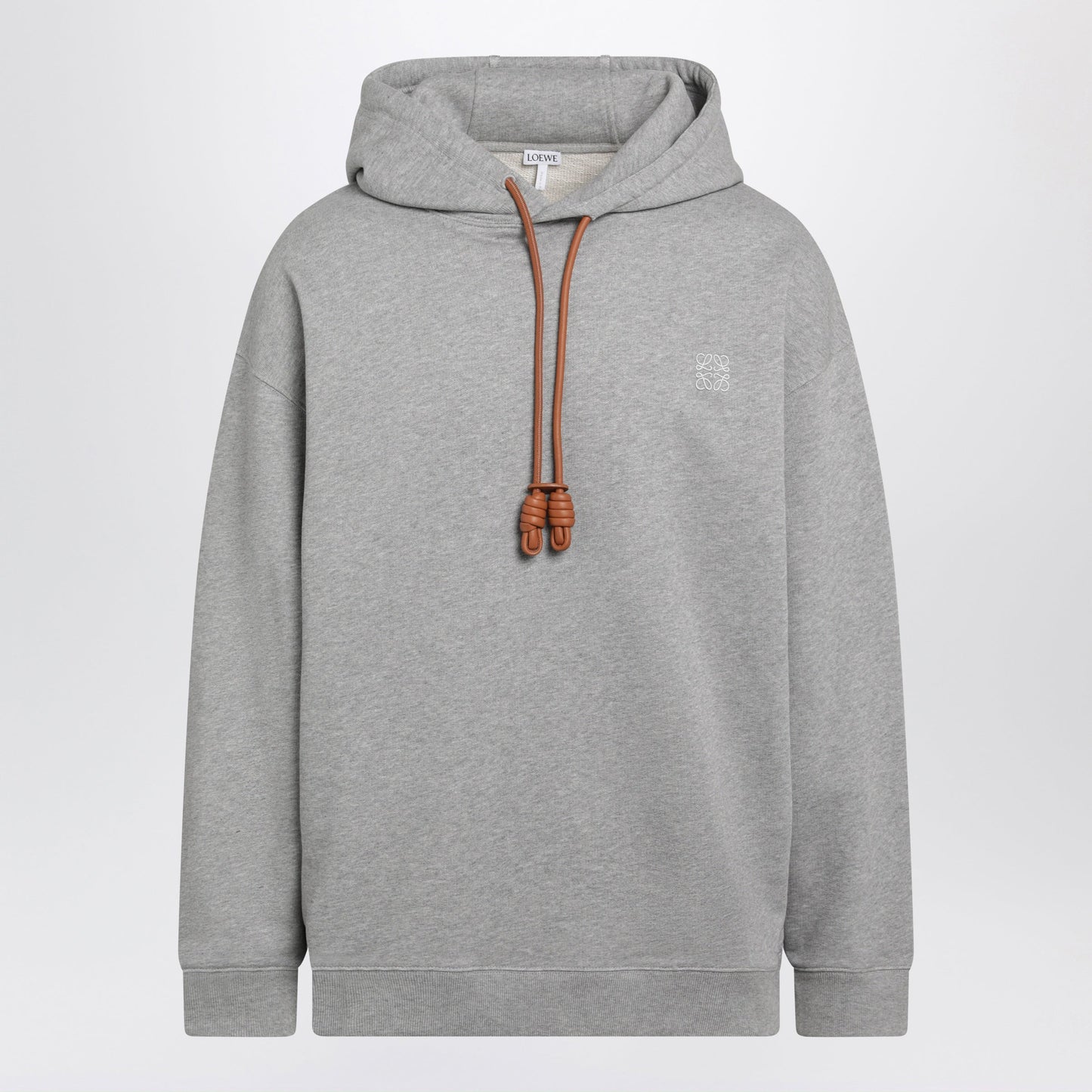 Loewe Grey Melange Relaxed-Fit Hoodie With Leather Drawstring Men LOEWE