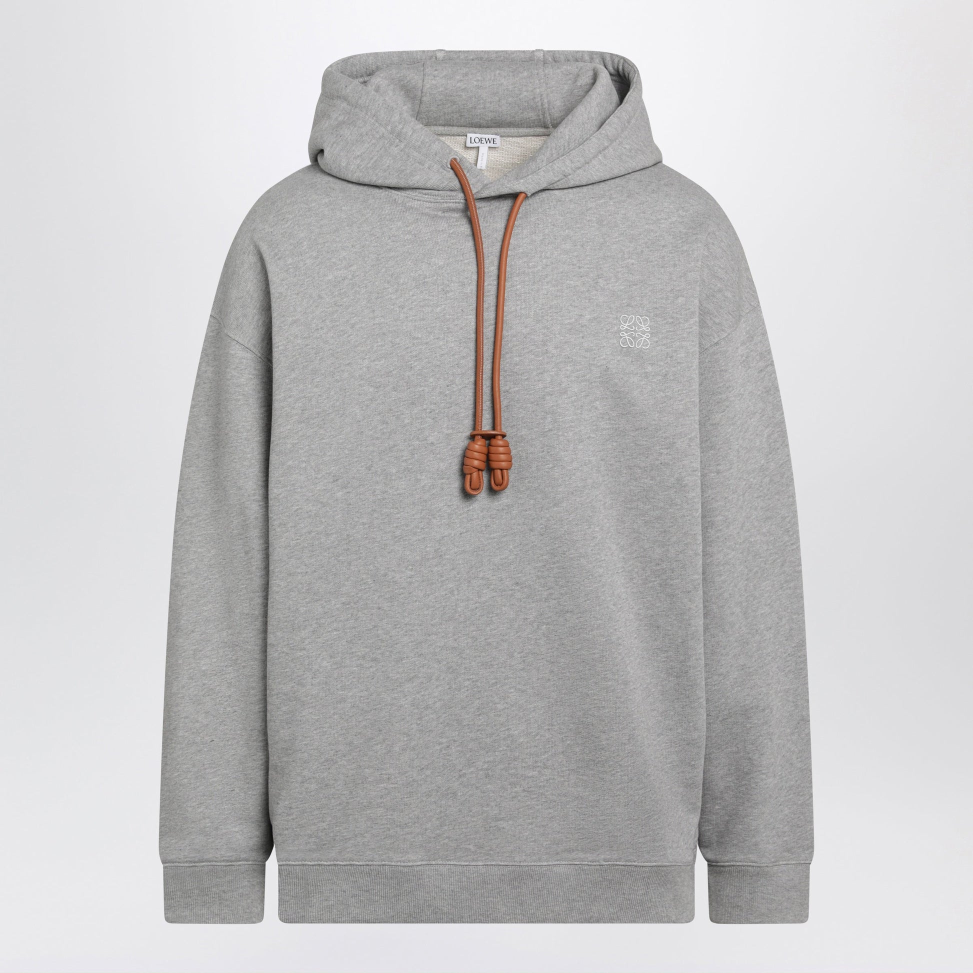 Loewe Grey Melange Relaxed-Fit Hoodie With Leather Drawstring Men LOEWE