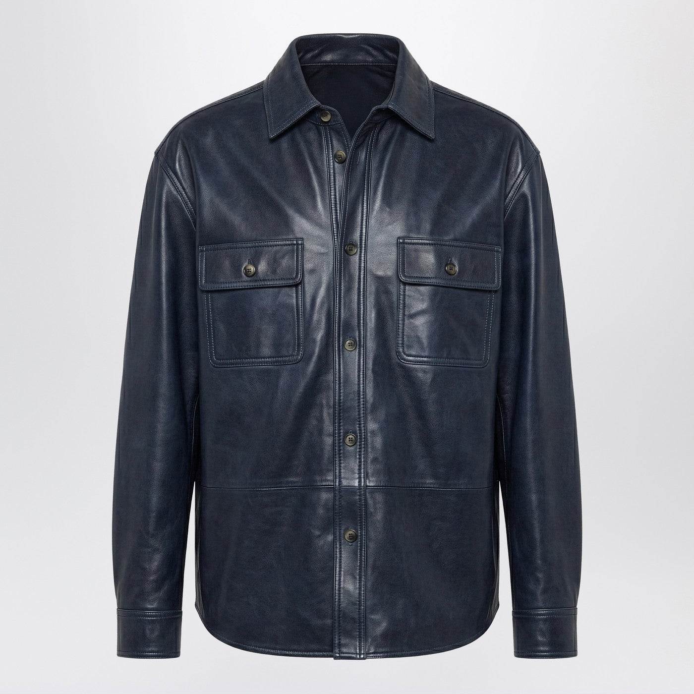 Loewe Oversized Navy Blue Shirt In Leather And Cotton Men LOEWE